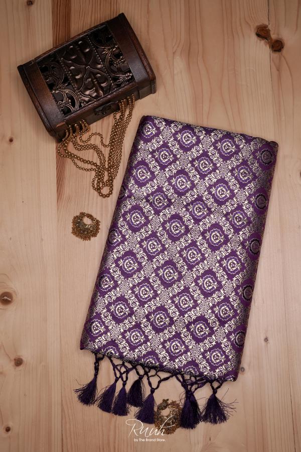 PURPLE BANARASI SEMI KATAN SAREE