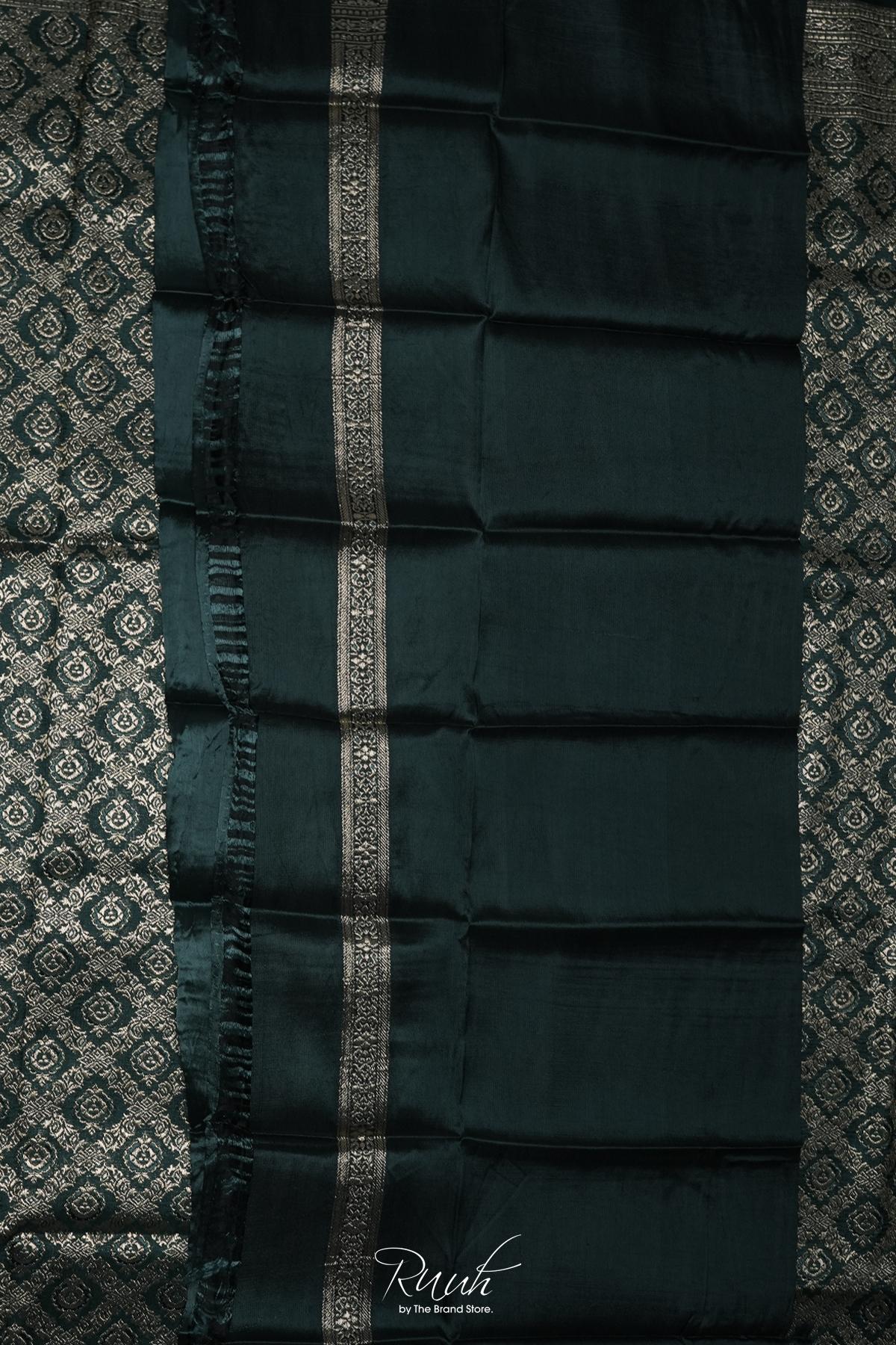 DARK GREEN BANARASI SEMI KATAN SAREE