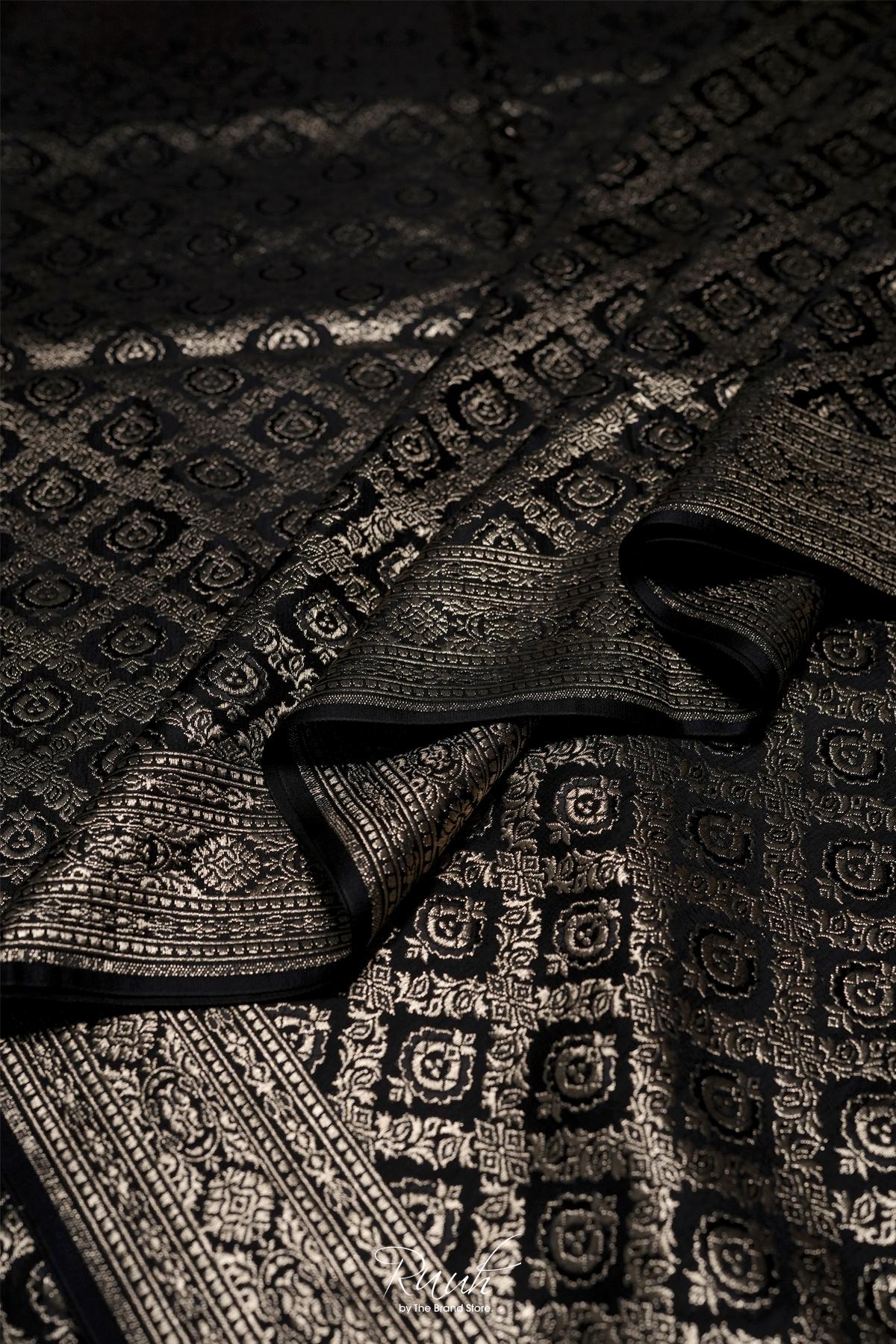 BLACK BANARASI SEMI KATAN SAREE