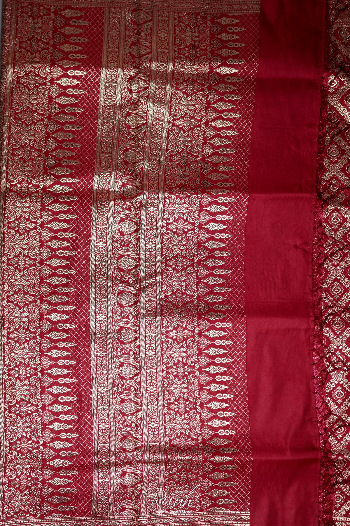 DEEP RED BANARASI SEMI KATAN SAREE