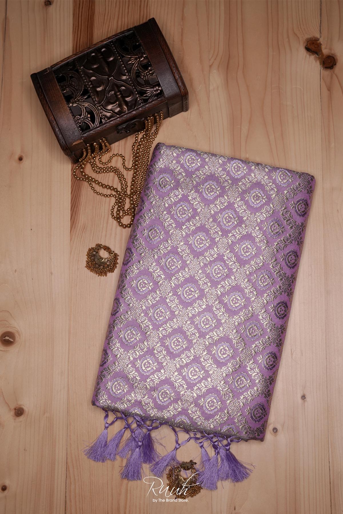 LAVENDER BANARASI SEMI KATAN SAREE