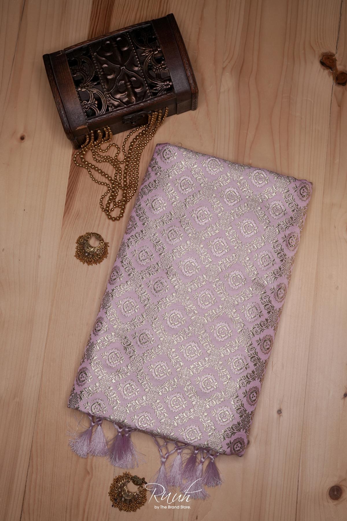 LIGHT PINK BANARASI SEMI KATAN SAREE