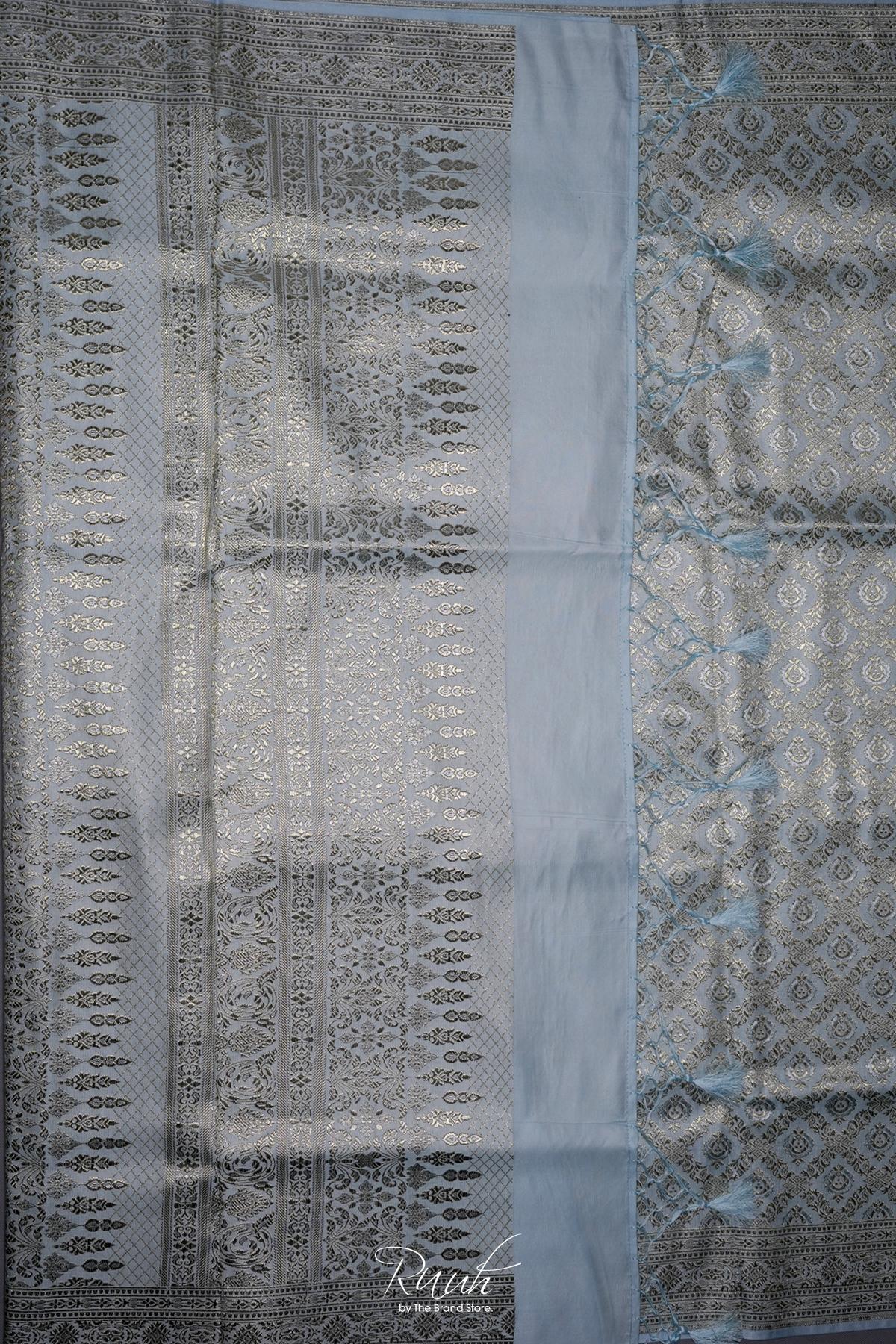 POWDER BLUE BANARASI SEMI KATAN SAREE