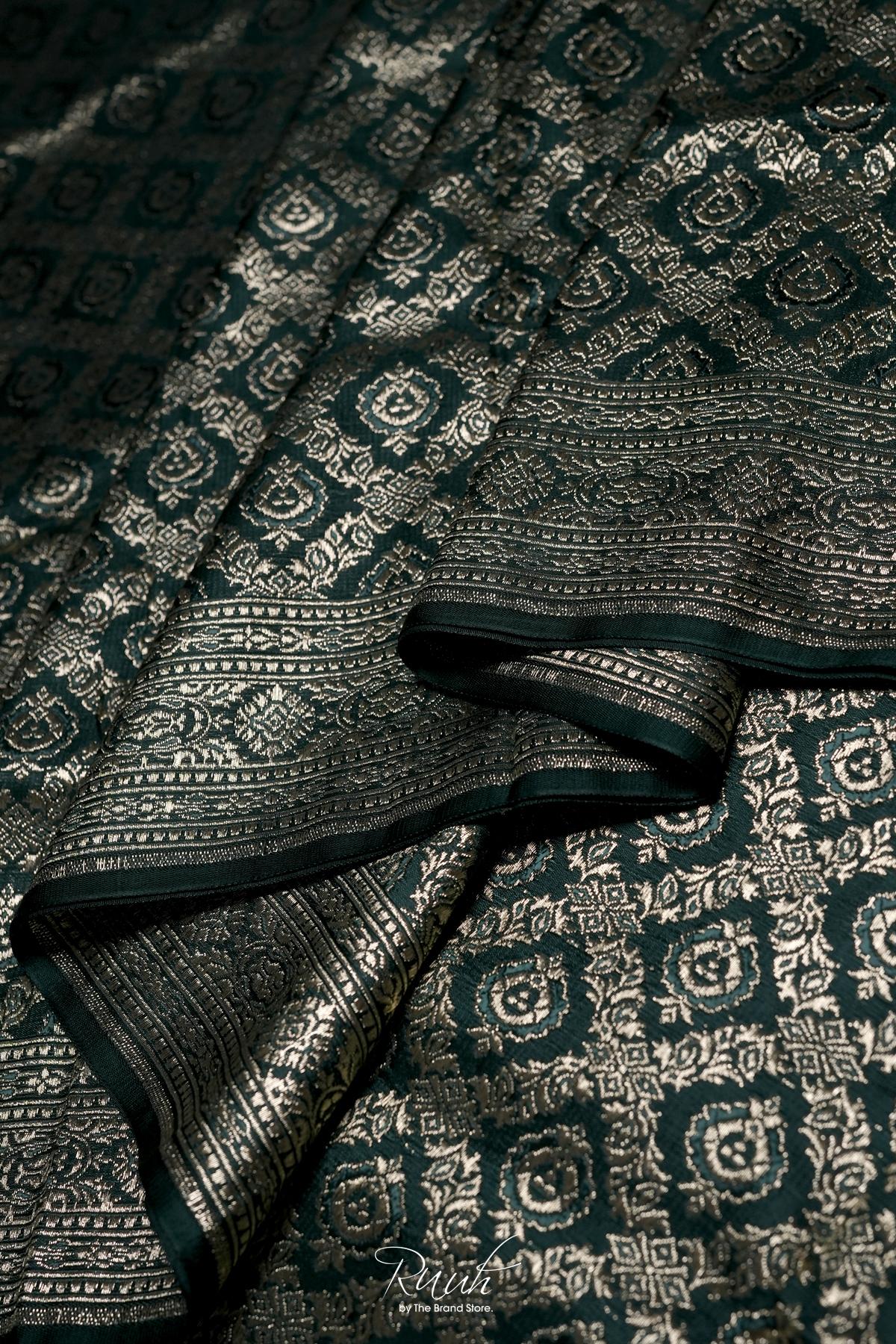 DARK GREEN BANARASI SEMI KATAN SAREE