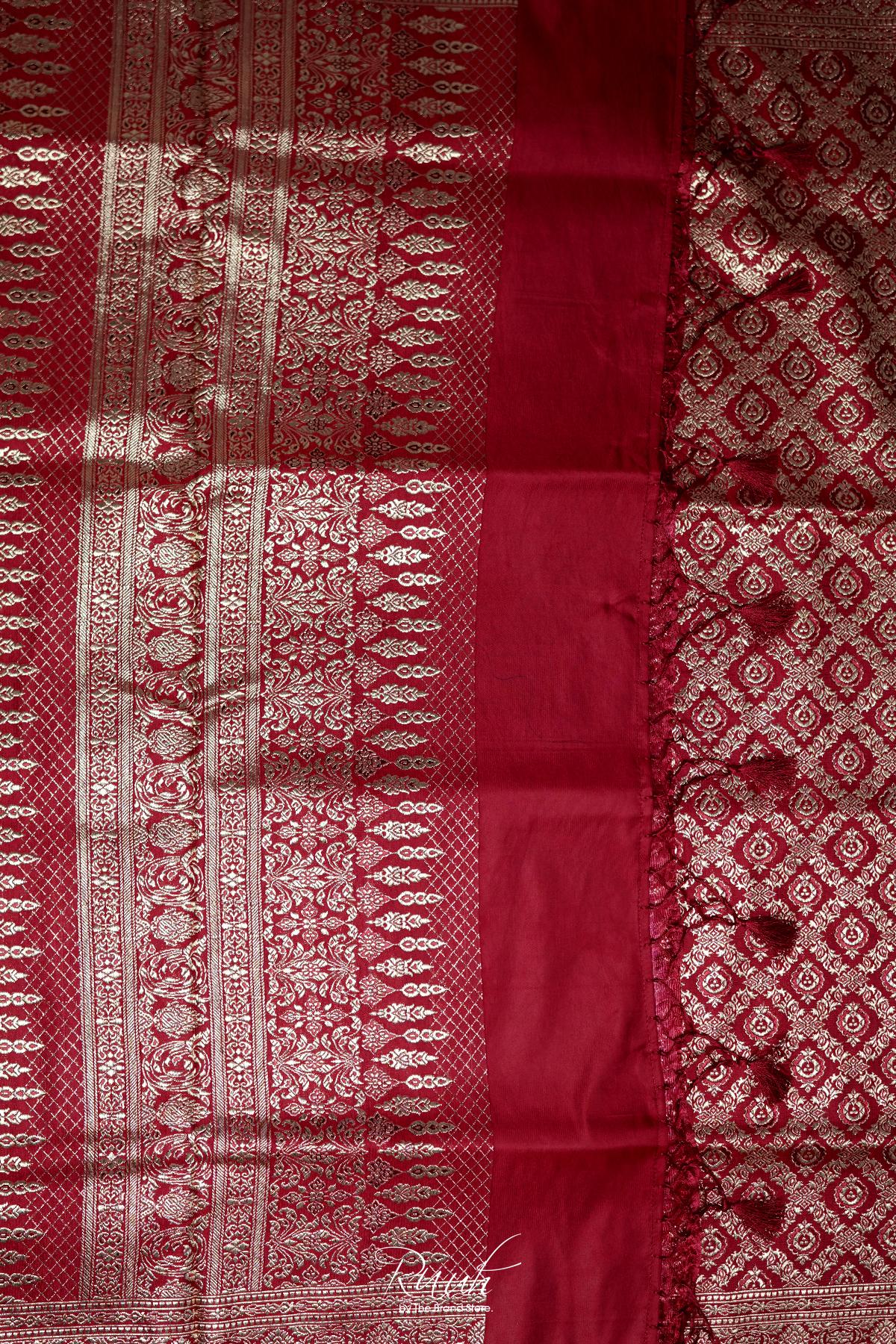 DEEP RED BANARASI SEMI KATAN SAREE