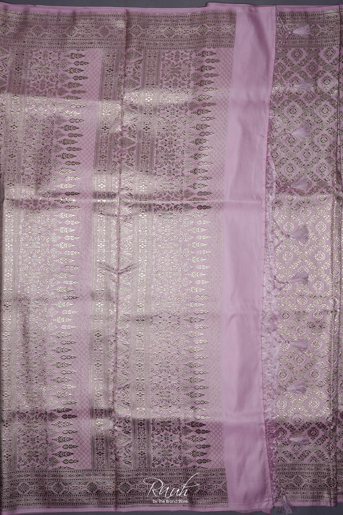 LIGHT PINK BANARASI SEMI KATAN SAREE