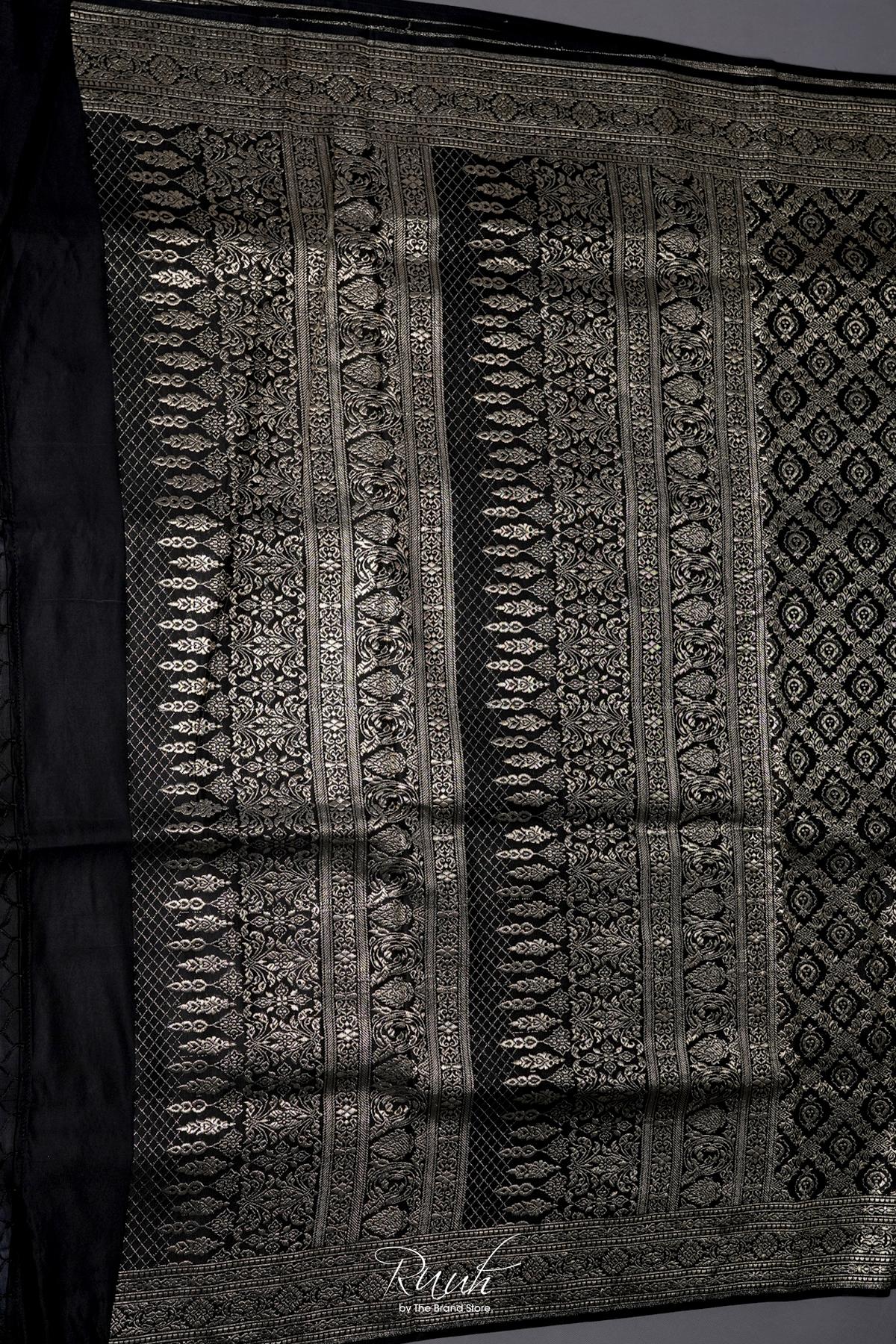BLACK BANARASI SEMI KATAN SAREE