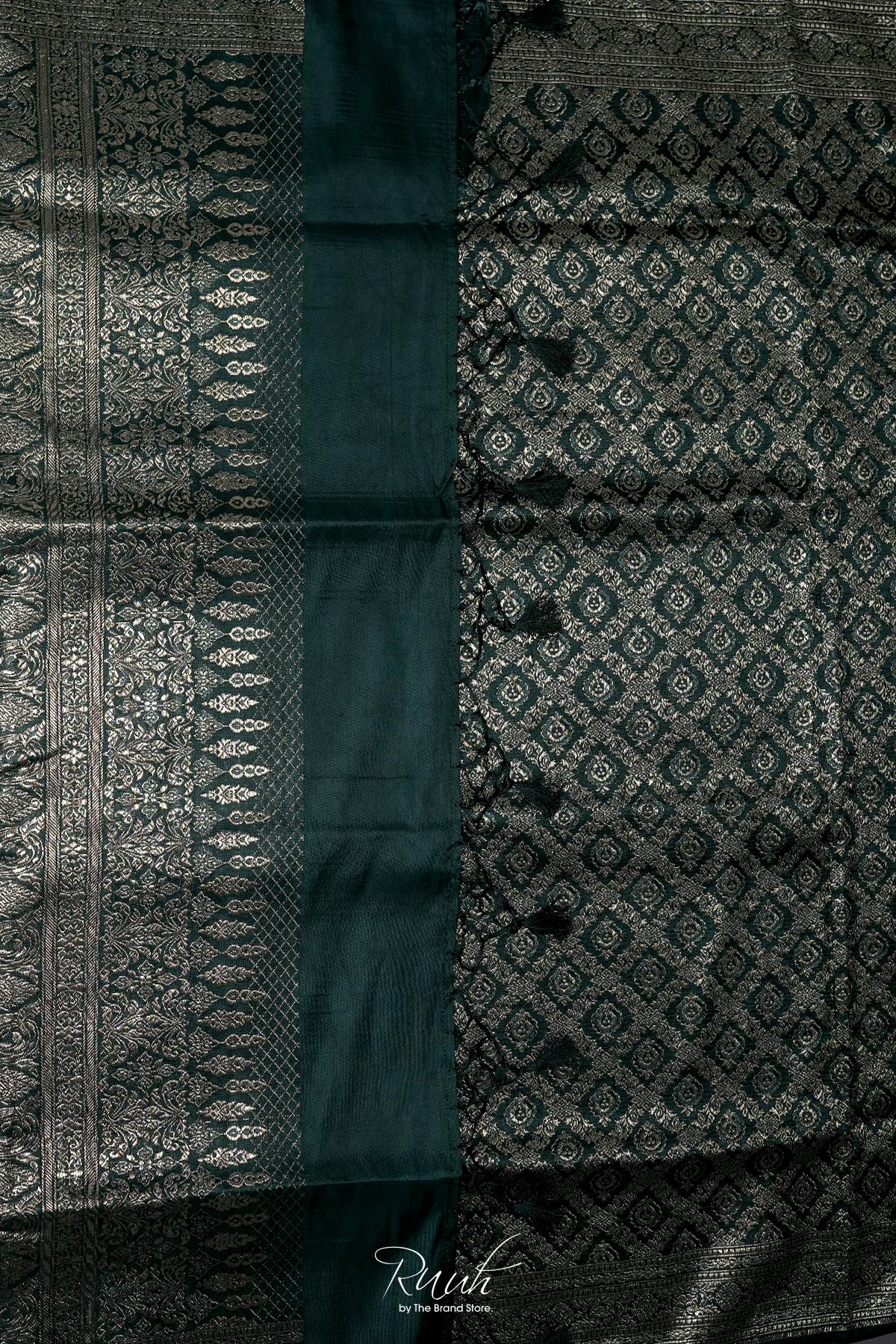 DARK GREEN BANARASI SEMI KATAN SAREE