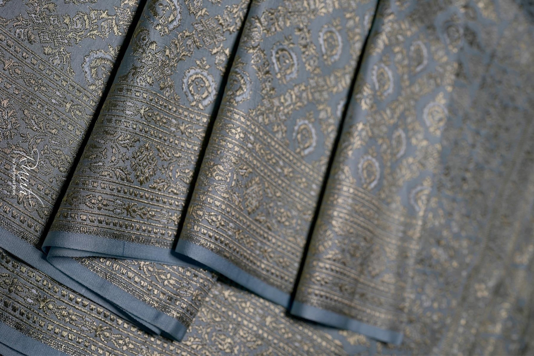 POWDER BLUE BANARASI SEMI KATAN SAREE
