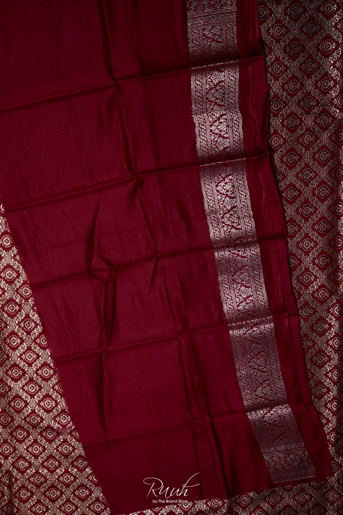 DEEP RED BANARASI SEMI KATAN SAREE