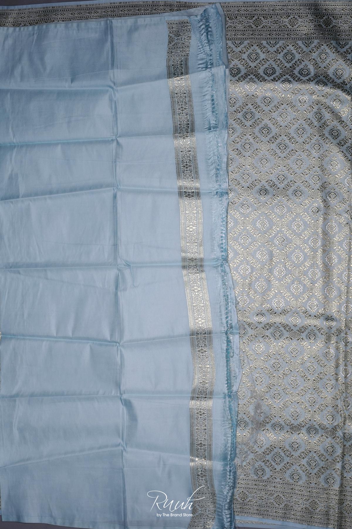 POWDER BLUE BANARASI SEMI KATAN SAREE