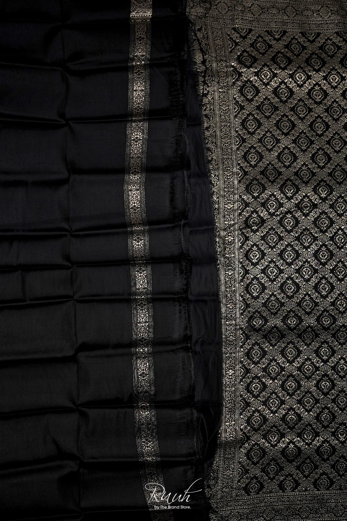 BLACK BANARASI SEMI KATAN SAREE