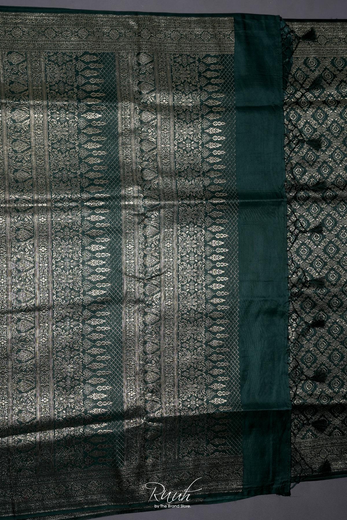 DARK GREEN BANARASI SEMI KATAN SAREE