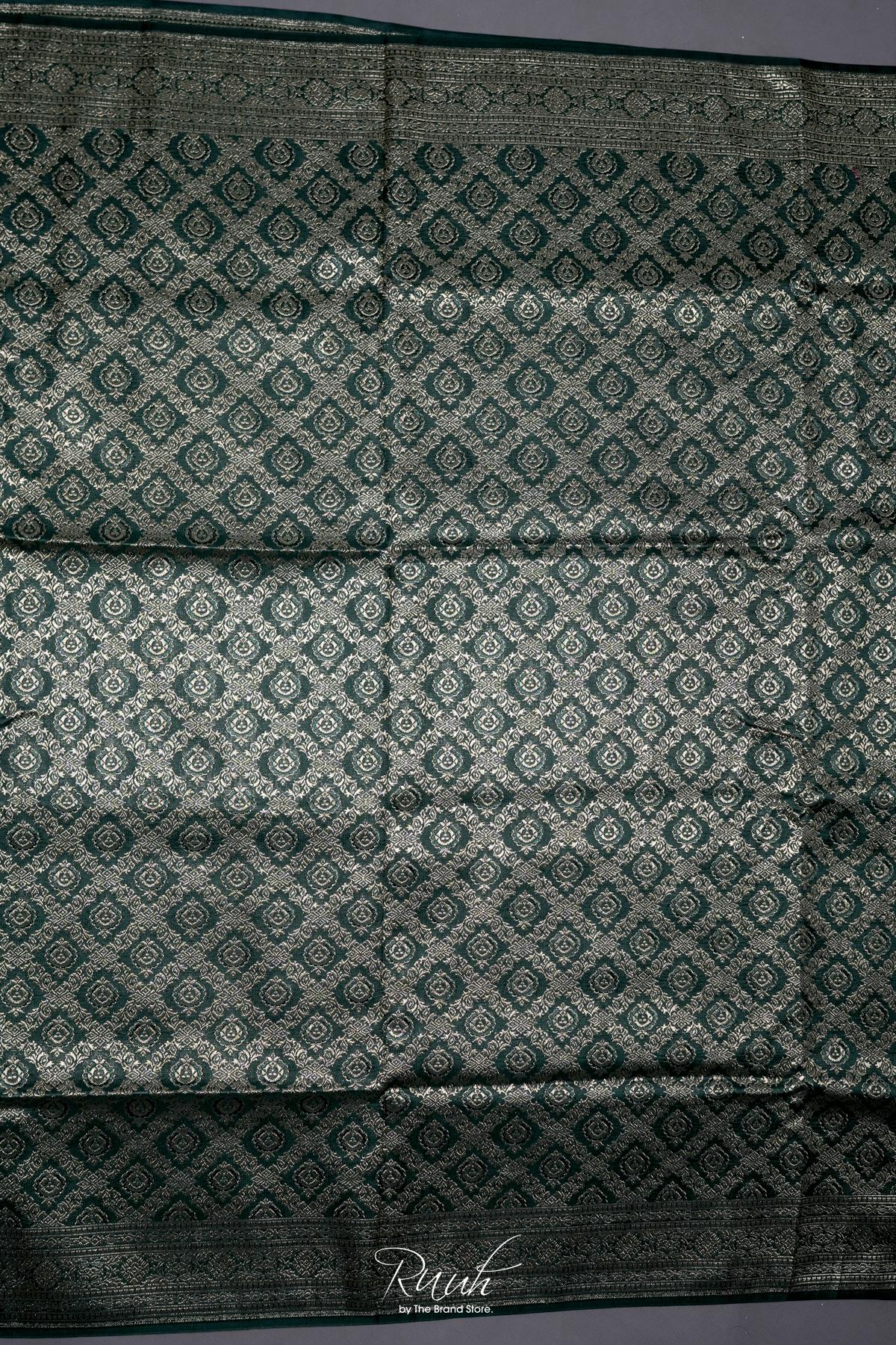 DARK GREEN BANARASI SEMI KATAN SAREE