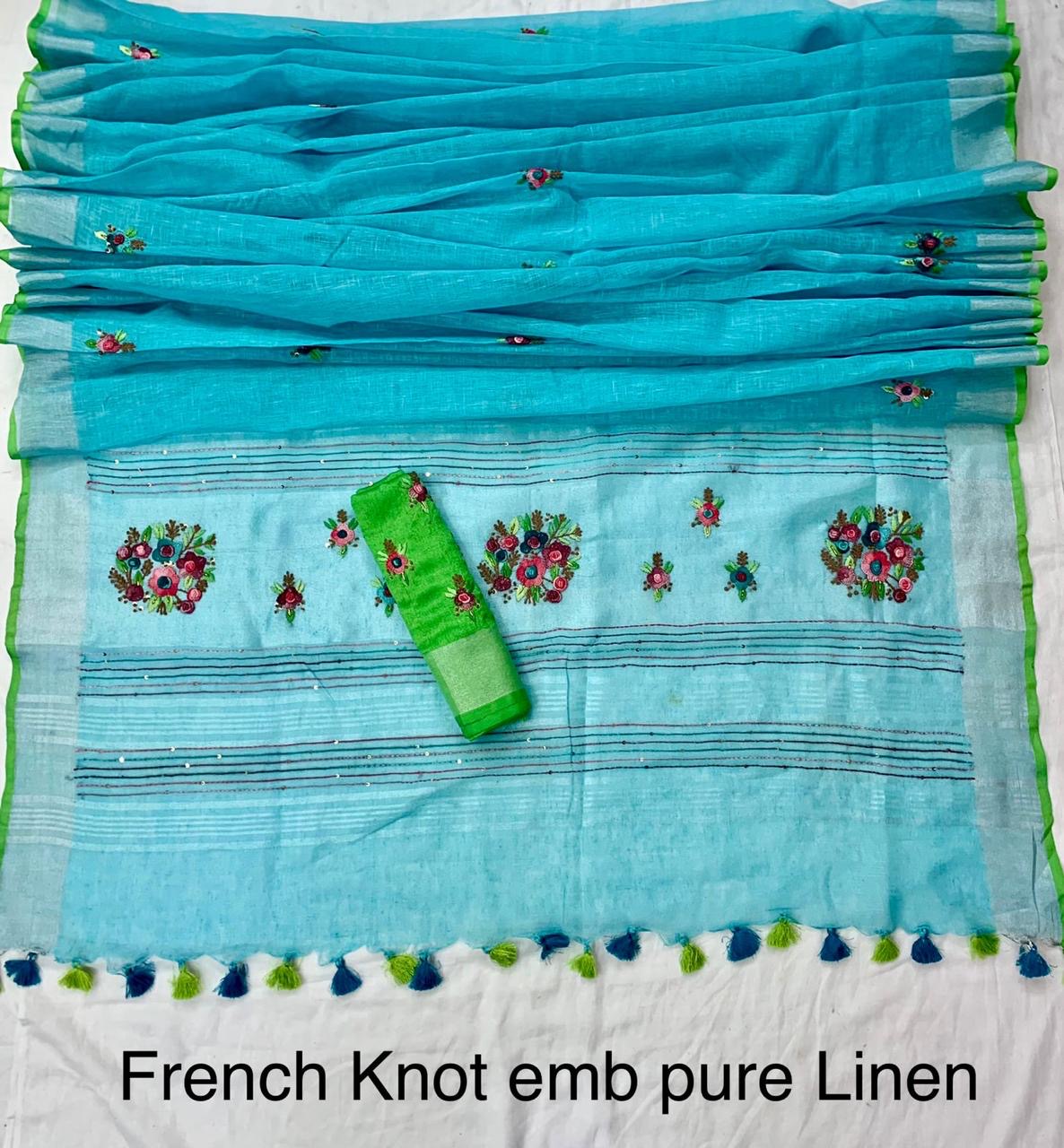 LINEN FRENCH KNOT SAREE 3
