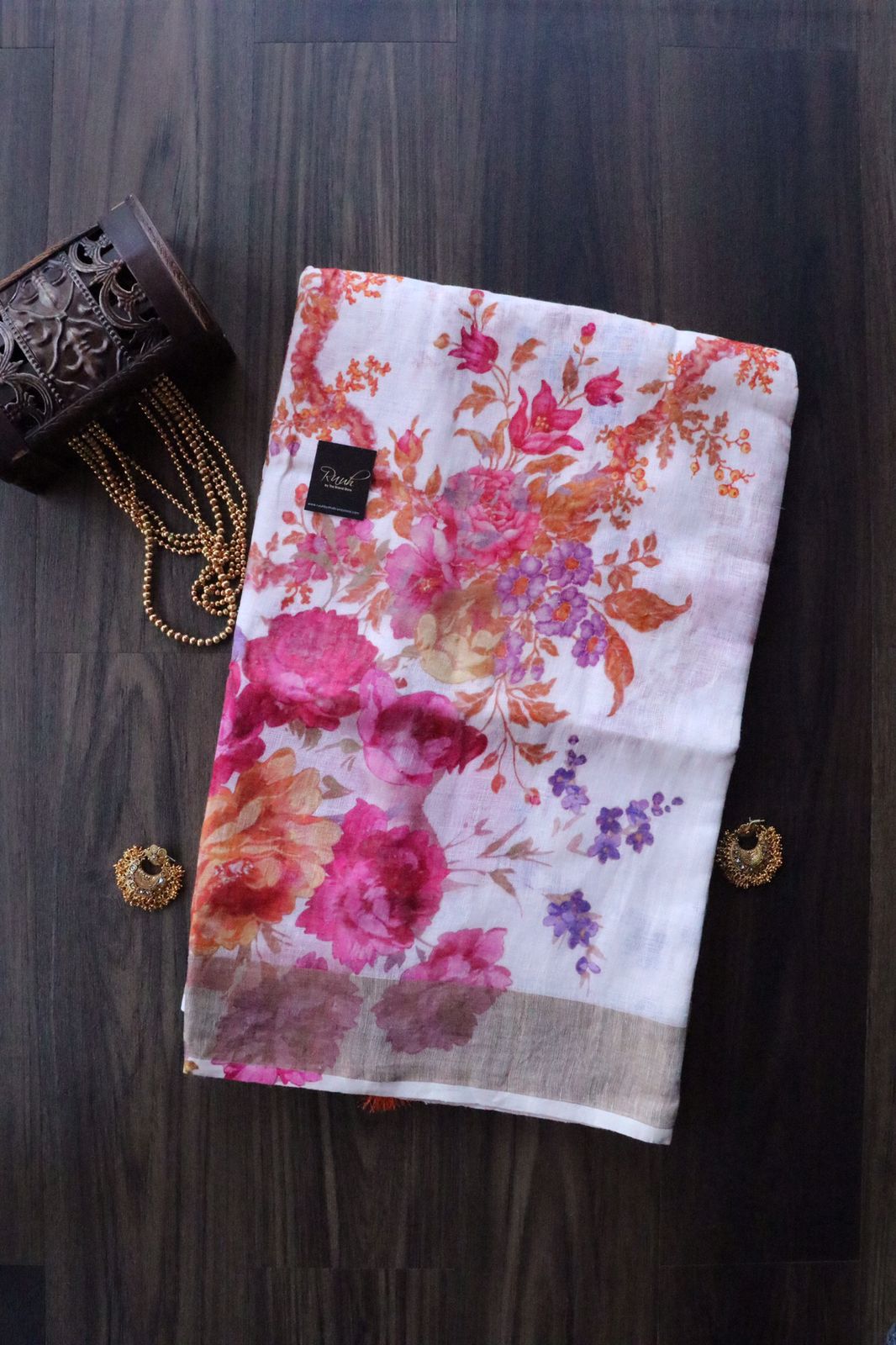MULTI COLOUR FLORAL PRINTED LINEN SAREE