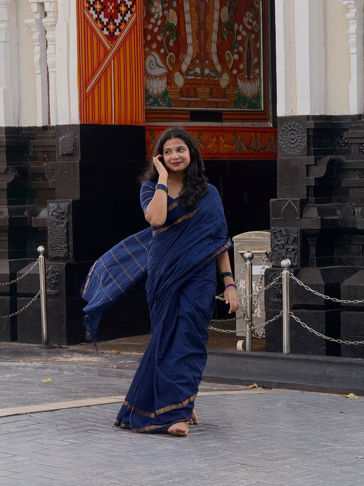 PLAIN SUNGUDI SAREE- DARK BLUE- TBS26MSS