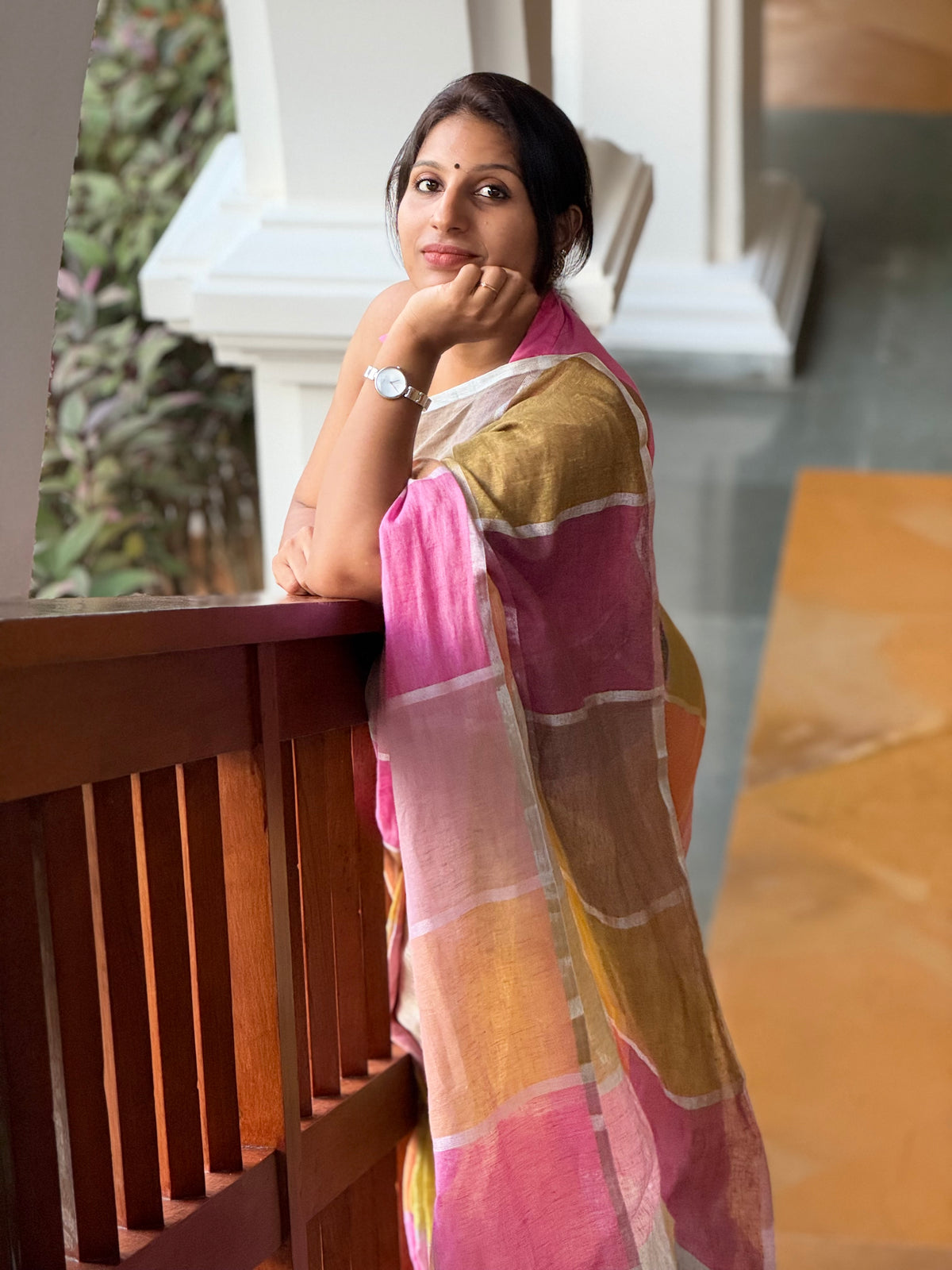MULTI COLOUR LINEN CHECK SAREE - TBS26MLC