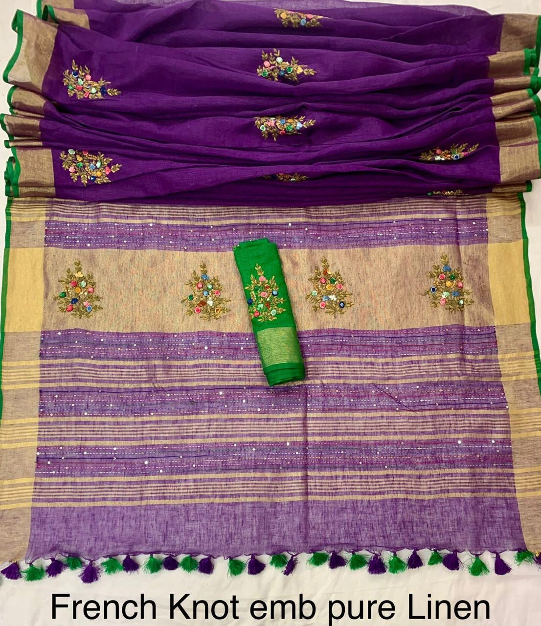 LINEN FRENCH KNOT SAREE 4