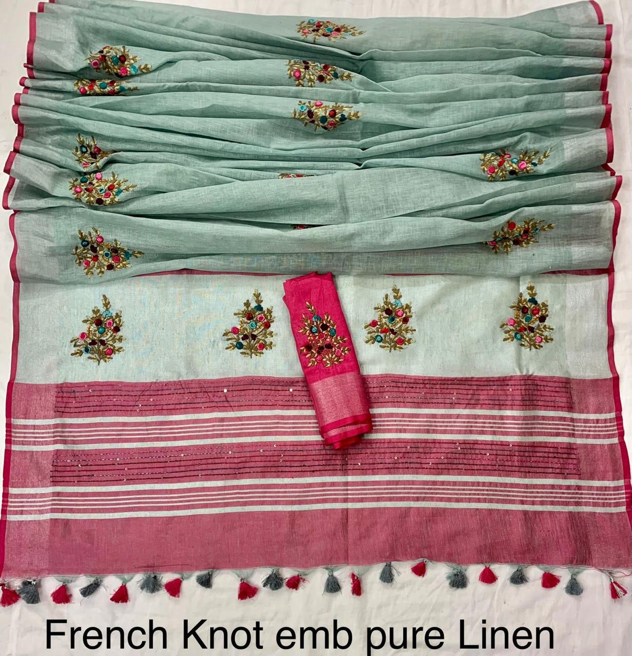 LINEN FRENCHKNOT SAREE 1