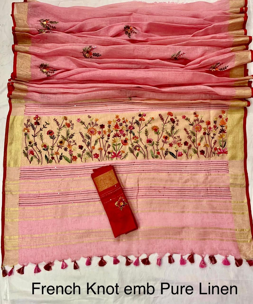 LINEN FRENCHKNOT SAREE 2