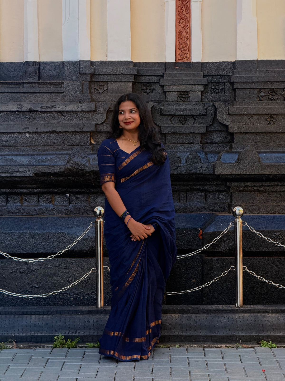 PLAIN SUNGUDI SAREE- DARK BLUE- TBS26MSS