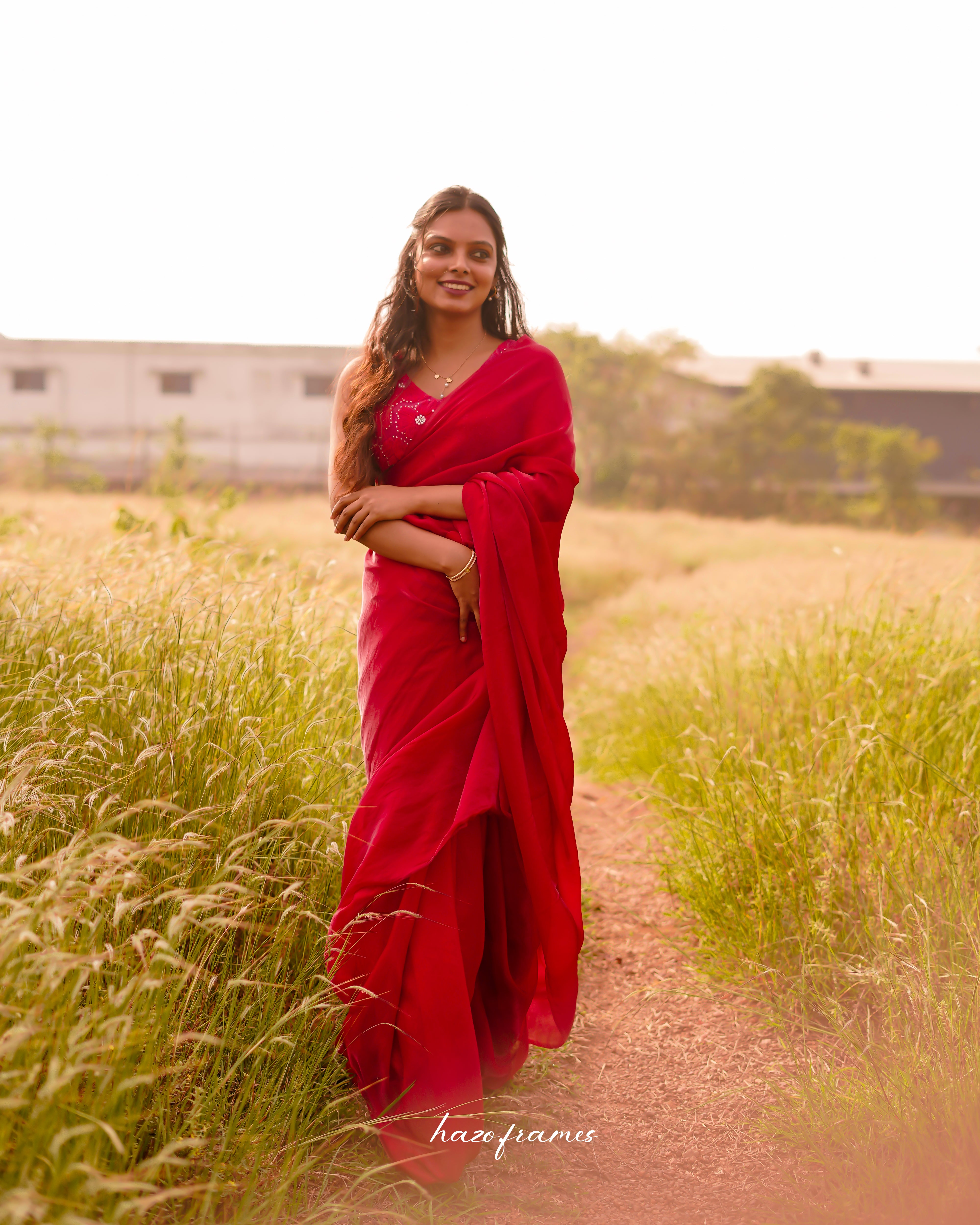 RED SATIN SAREE