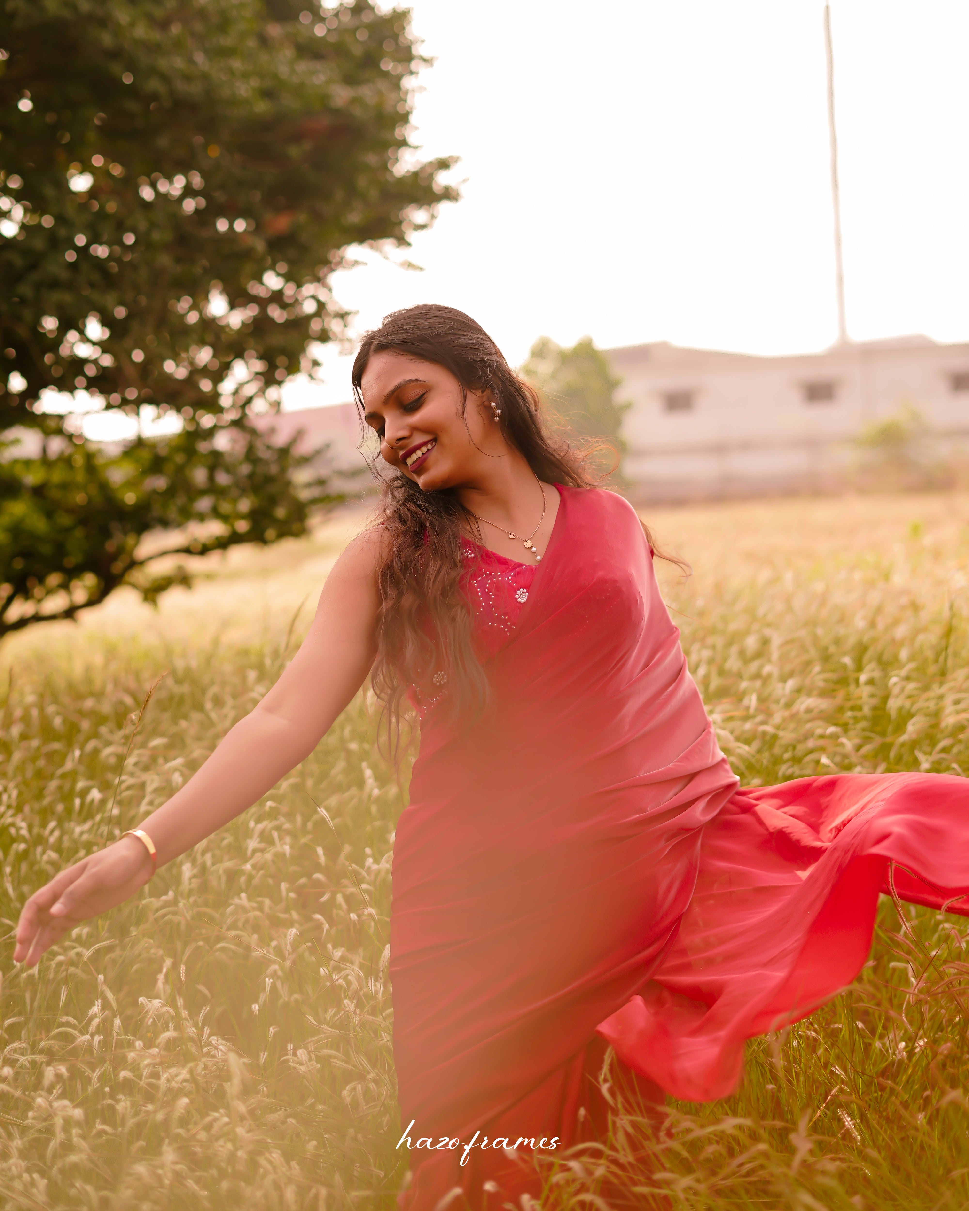RED SATIN SAREE