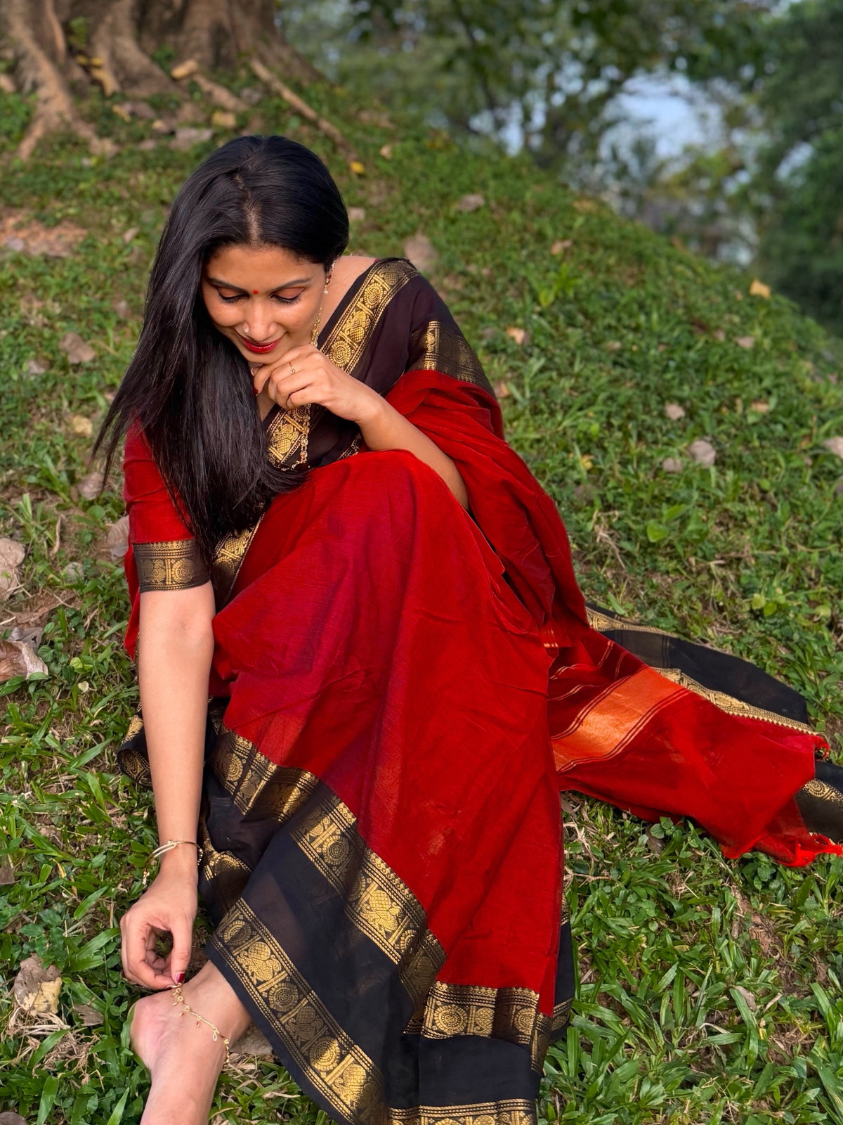 KANCHI COTTON MAROON BLACK SAREE-TBS26KCB