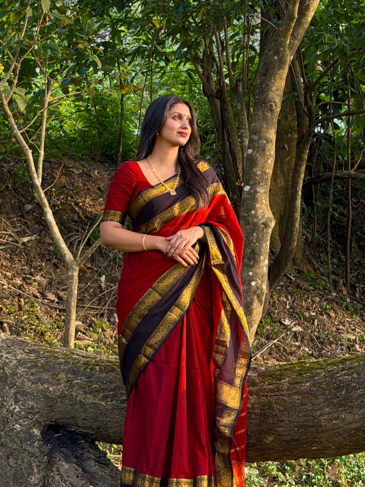 KANCHI COTTON MAROON BLACK SAREE-TBS26KCB