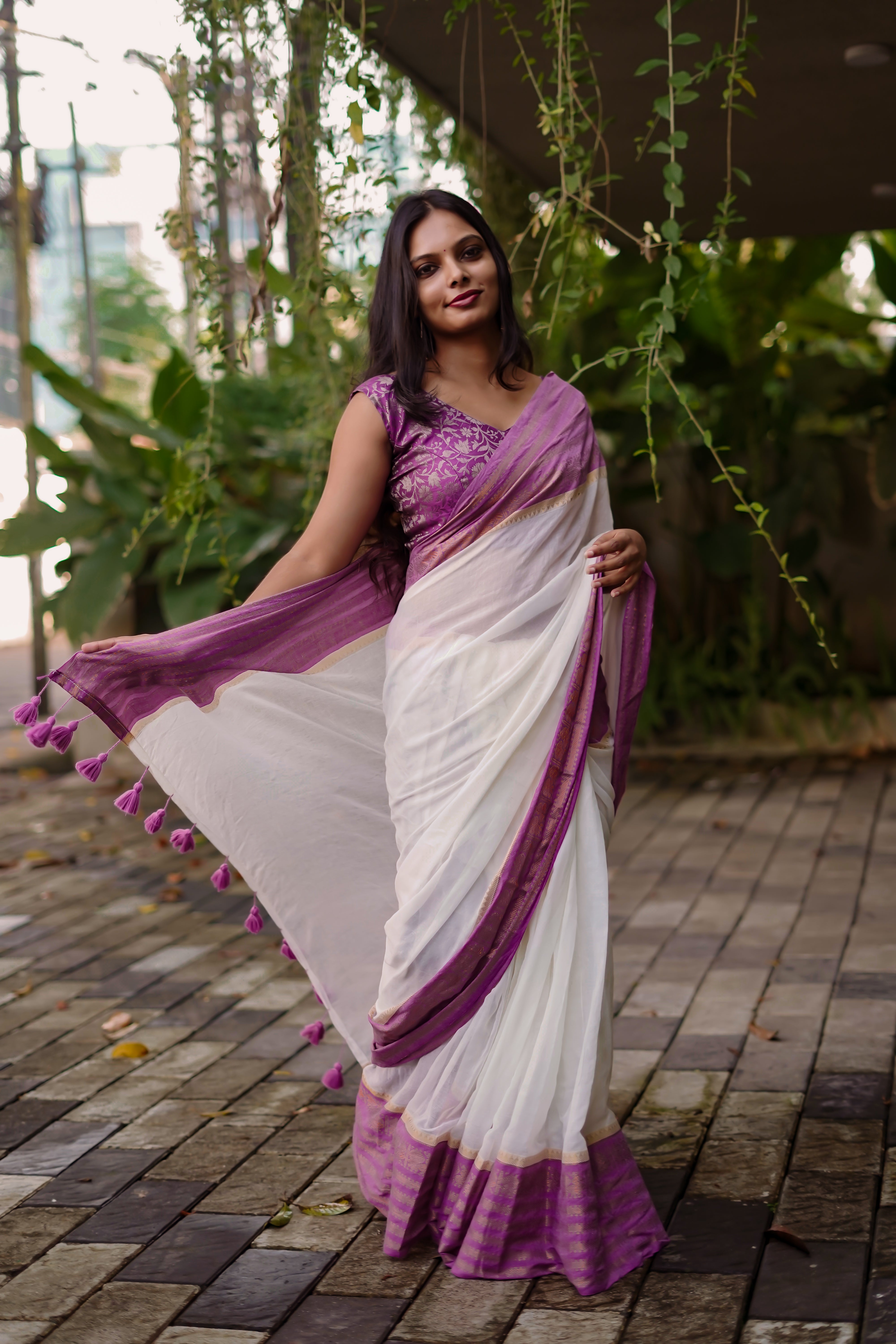 MULMUL SAREE WITH BORDER - TBS26PV