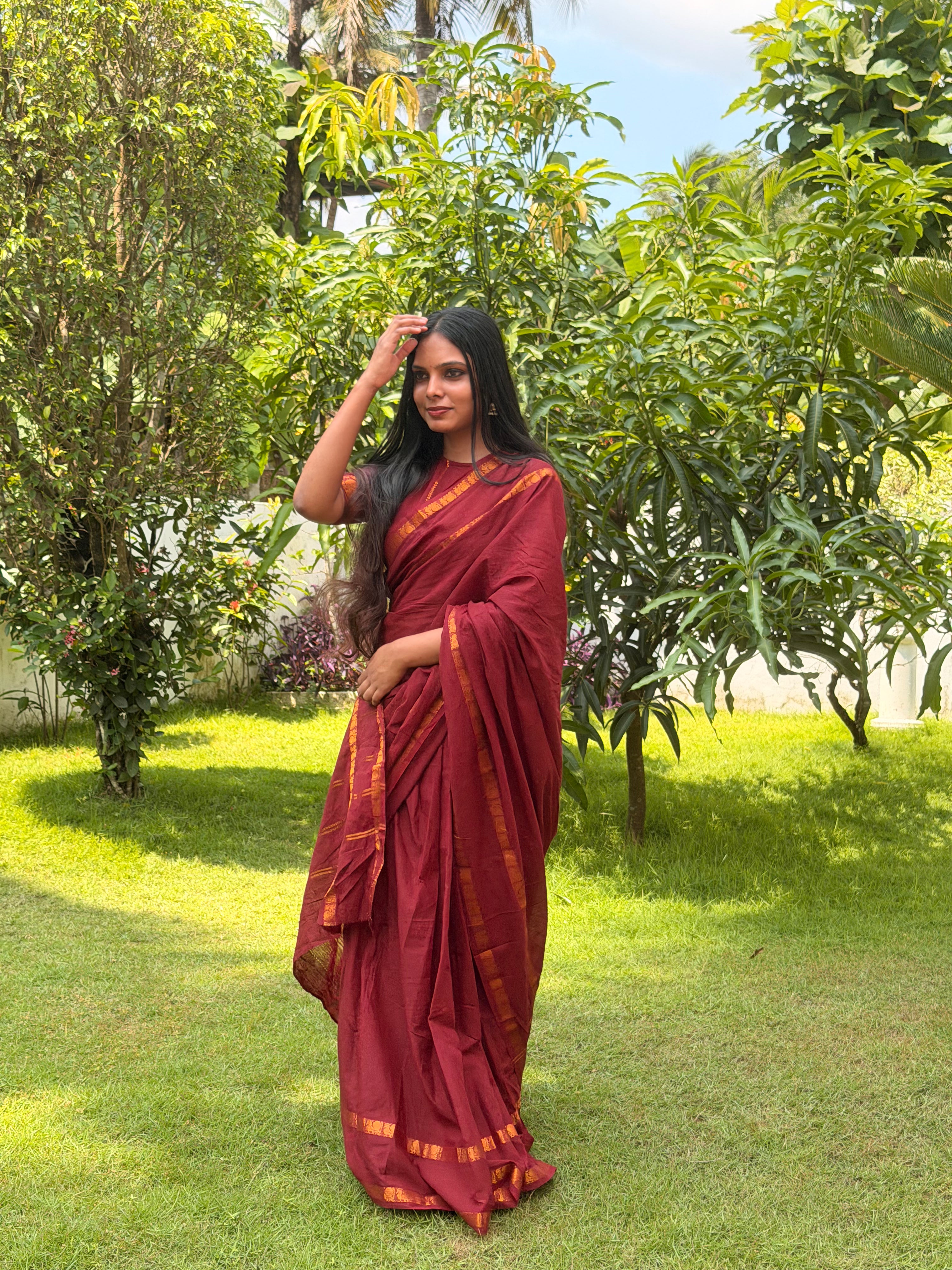 PLAIN SUNGUDI SAREE- MAROON TBS26MSS