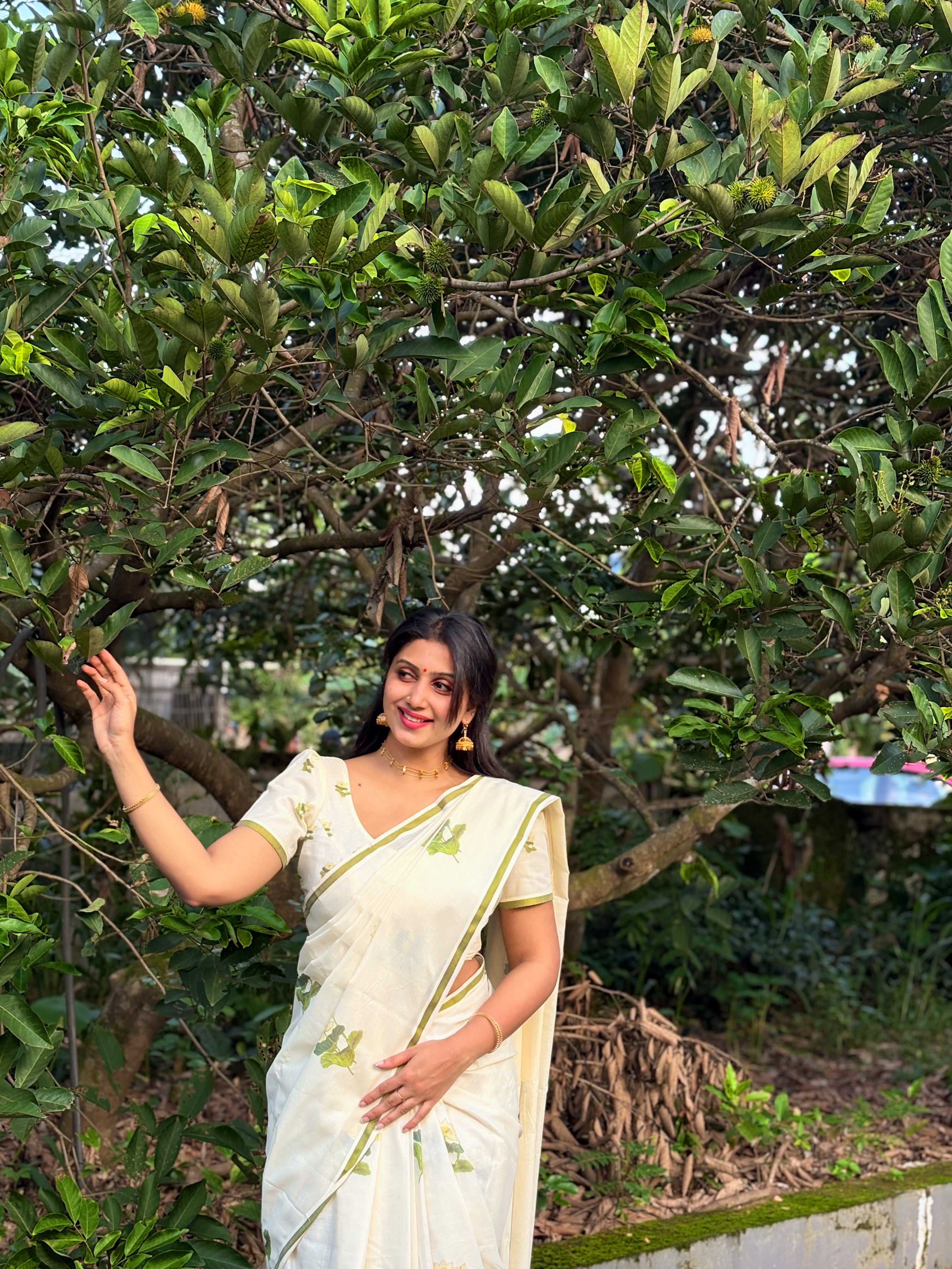 LOTUS PRINTED COTTON SAREE- TBS26LP