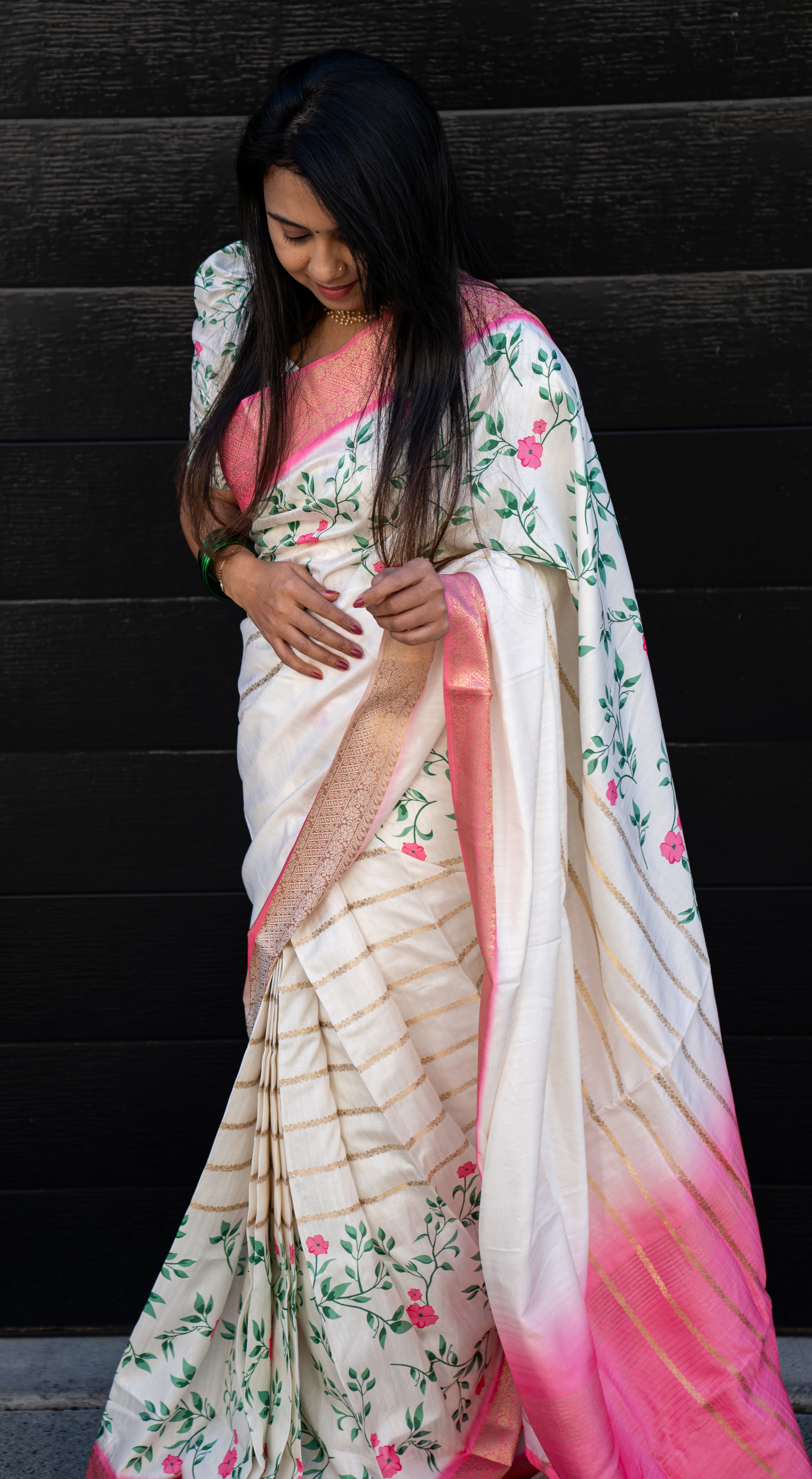 FLORAL PRINTED SEMI SILK SAREE