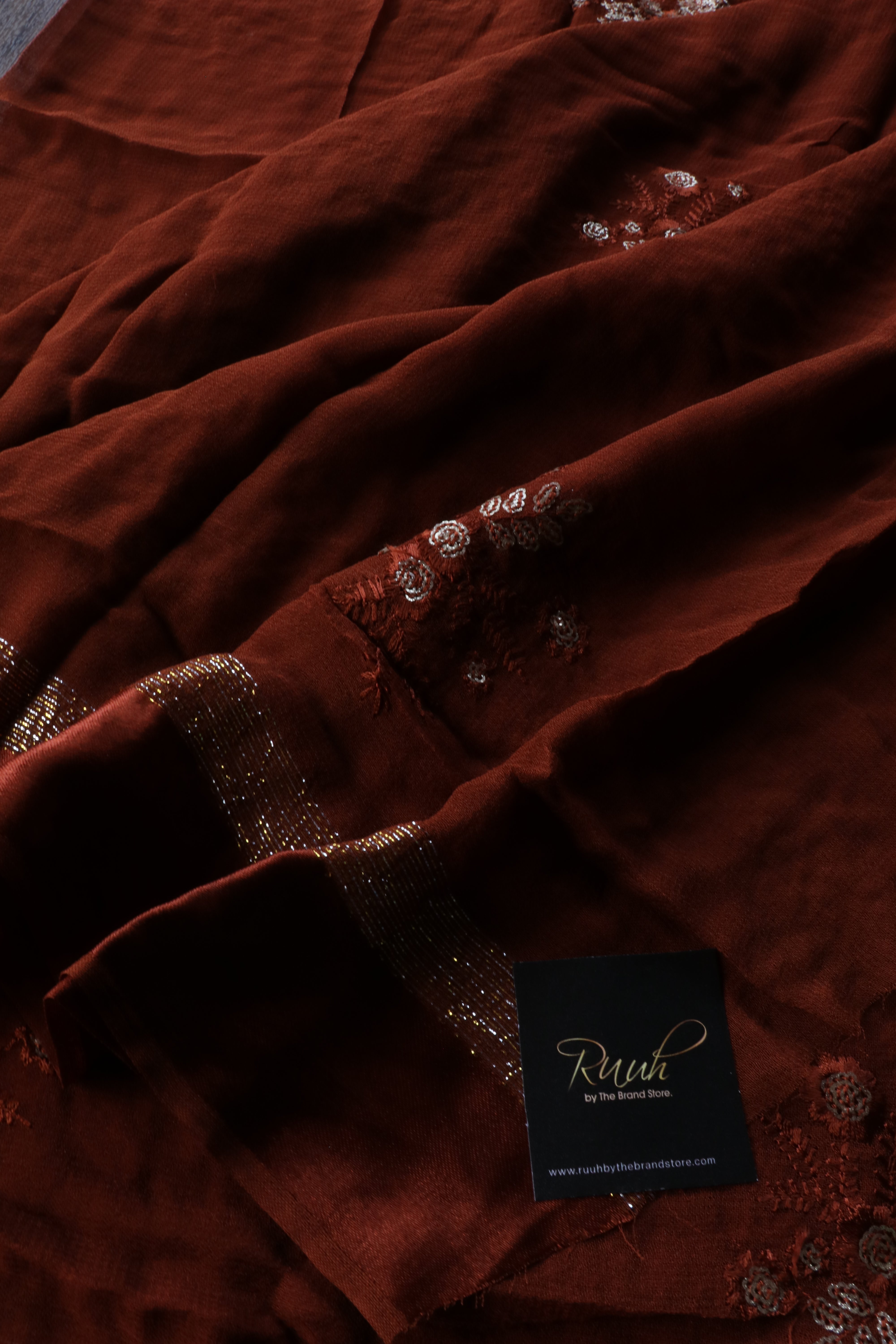 DARK BROWN VISCOSE GEORGETTE FLORAL DESIGN SAREE