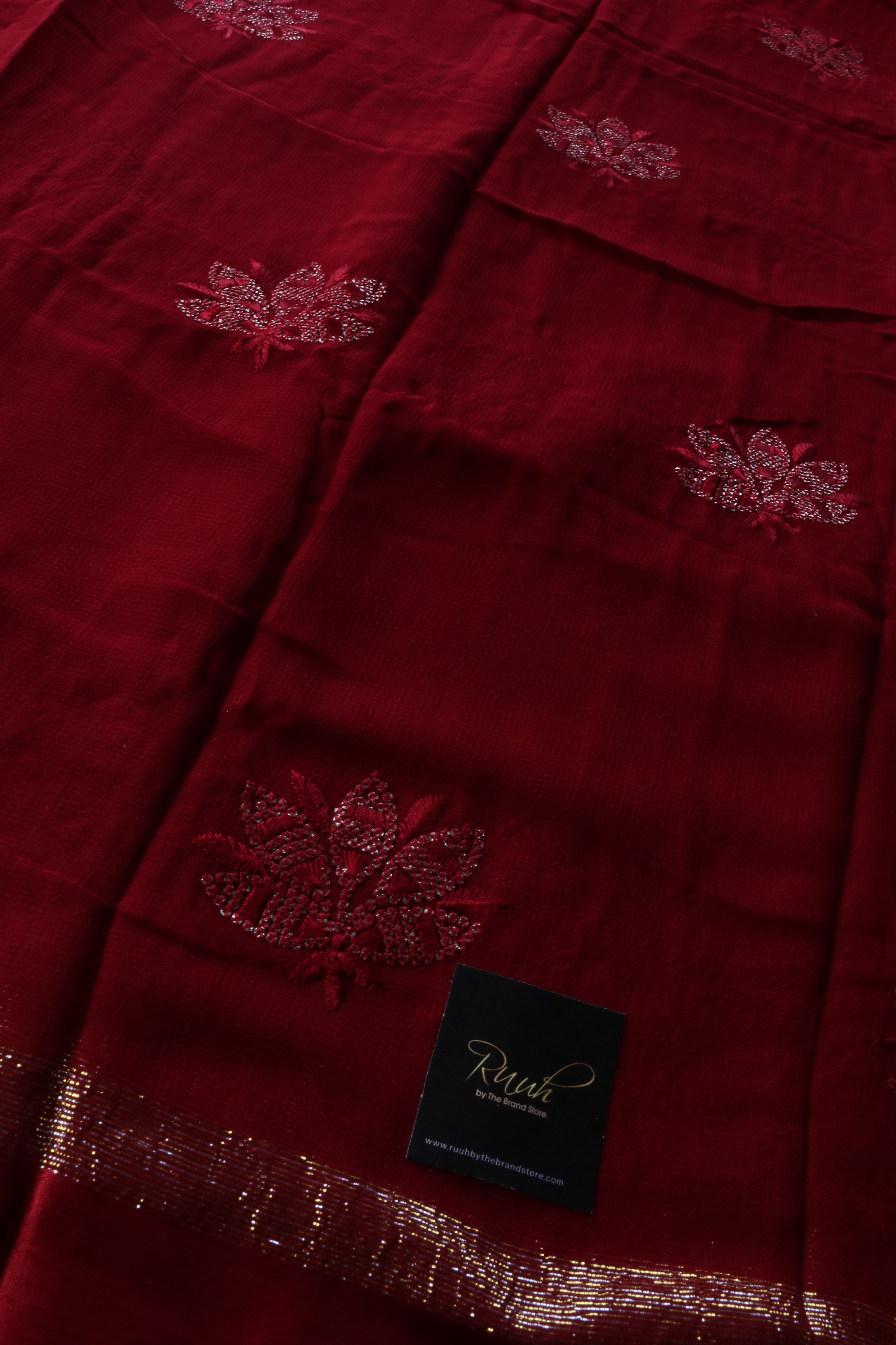 DEEP MAROON VISCOSE GEORGETTE LOTUS EMBROIDERY