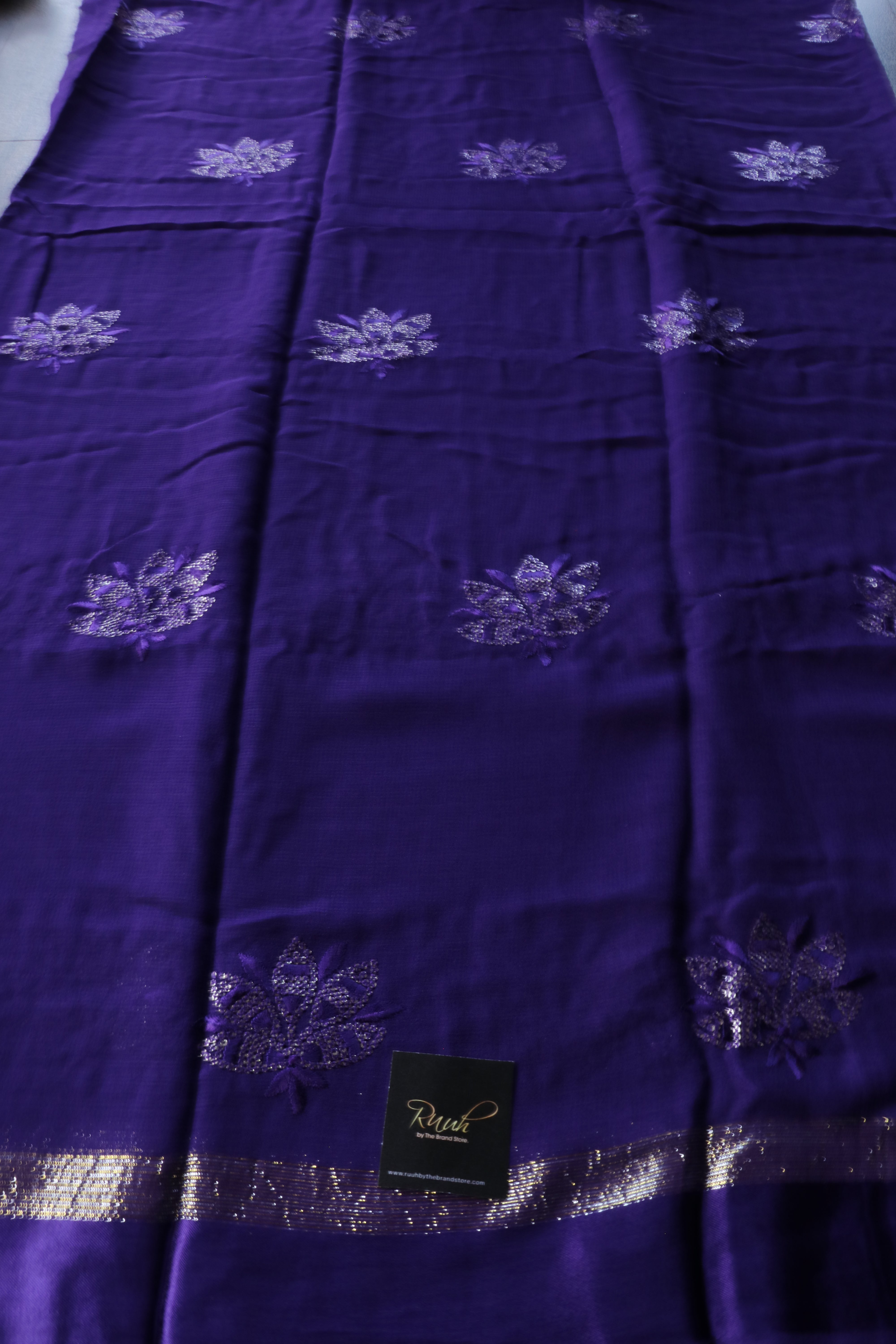 PURPLE VISCOSE GEORGETTE SAREE WITH LOTUS EMBROIDERY