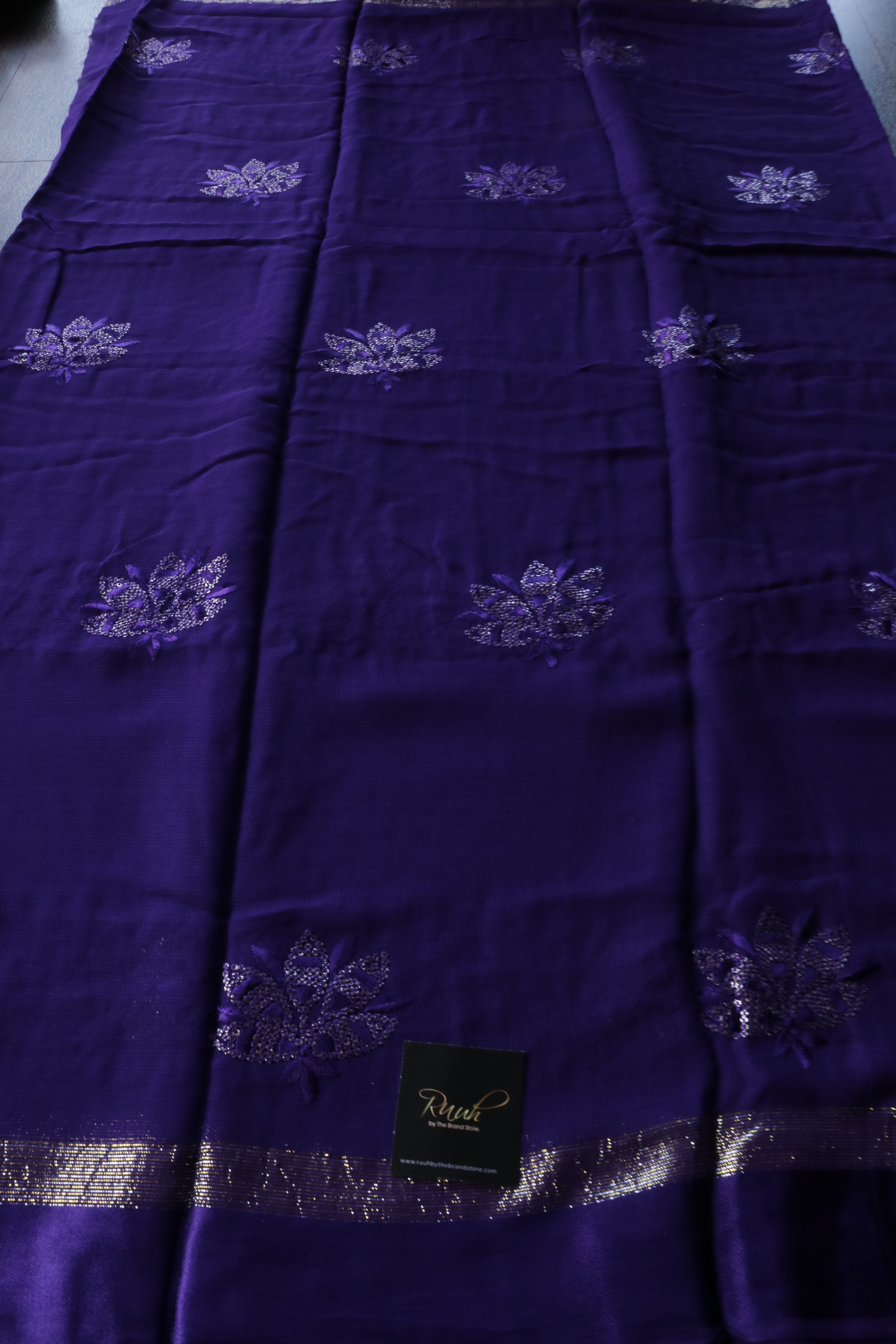 PURPLE VISCOSE GEORGETTE SAREE WITH LOTUS EMBROIDERY