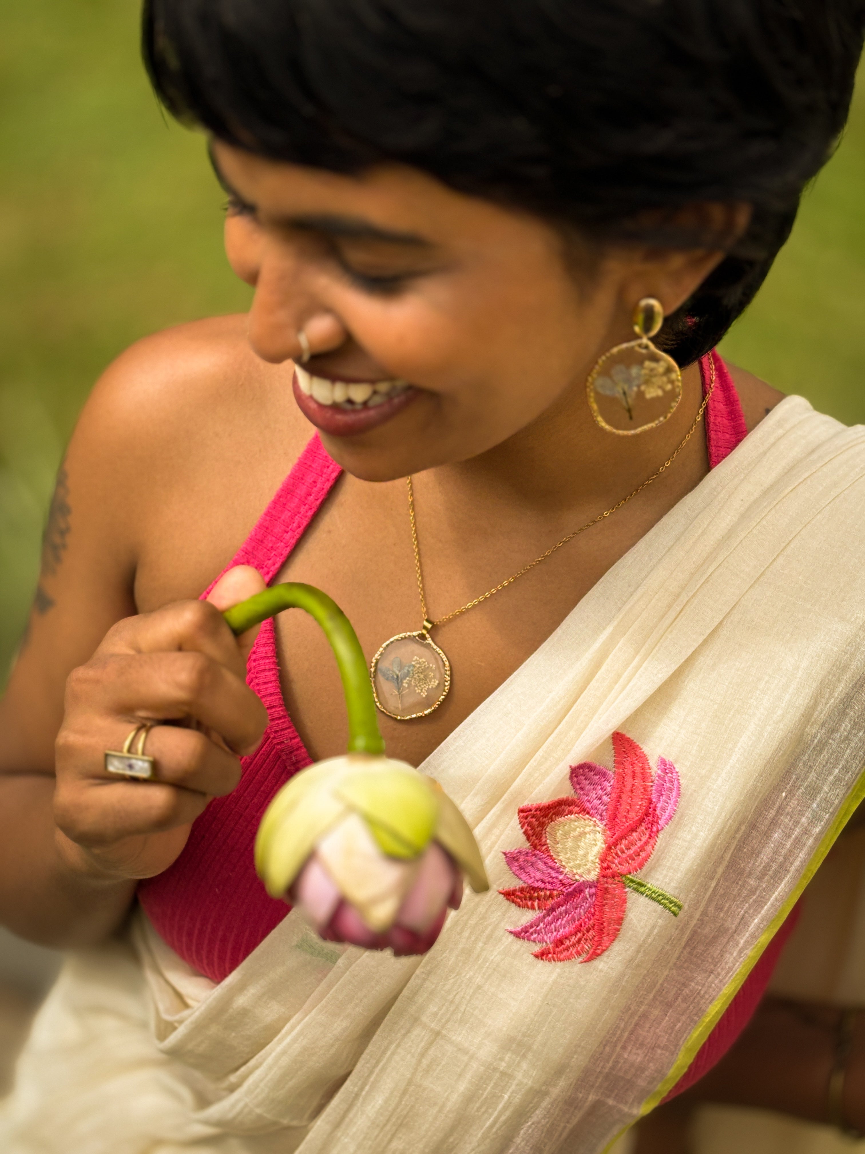 LOTUS EMBROIDERY MUL MUL COTTON SAREE- PREORDER