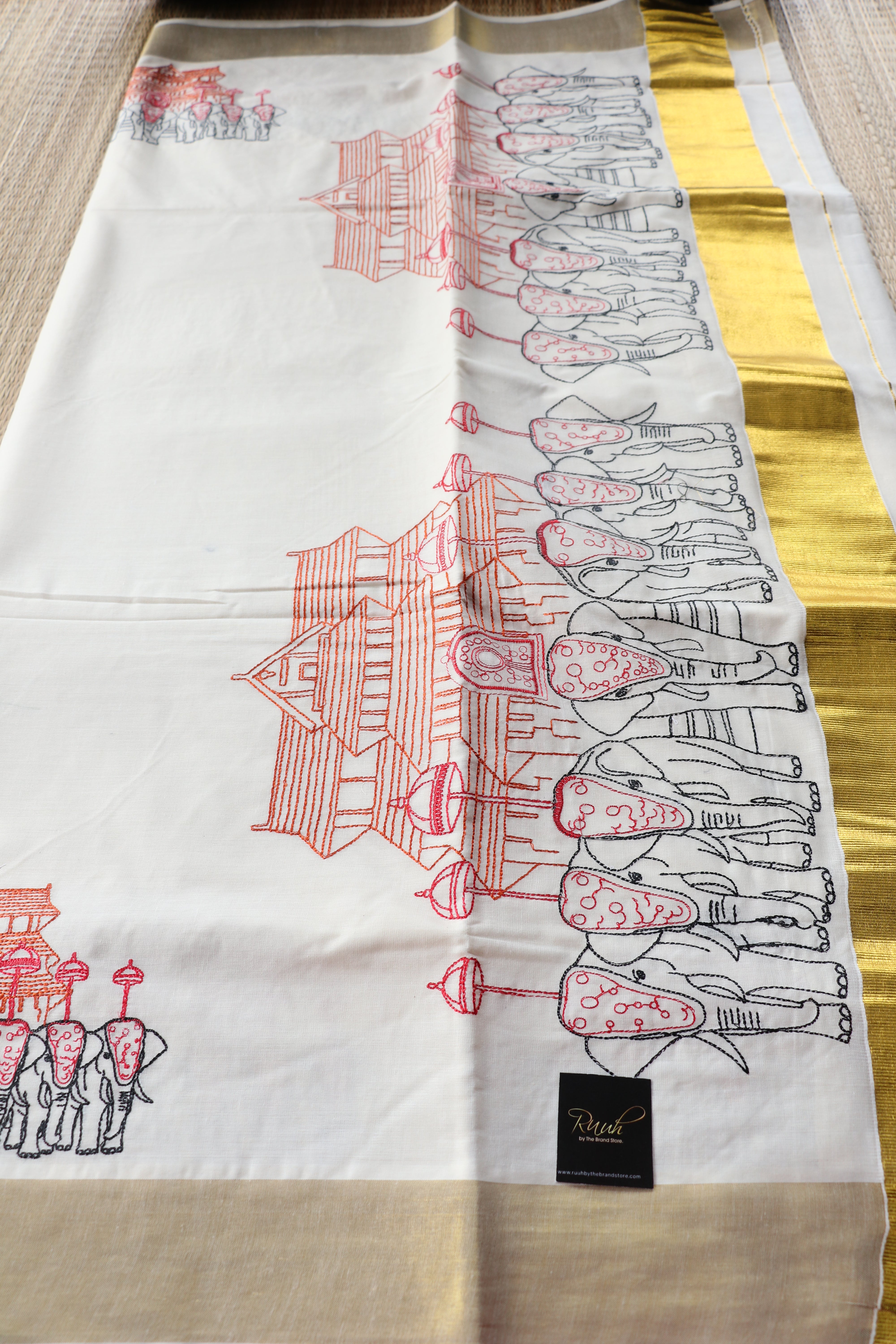 THRISSUR POORAM- ELEPHANT EMBROIDERY KERALA COTTON SAREE