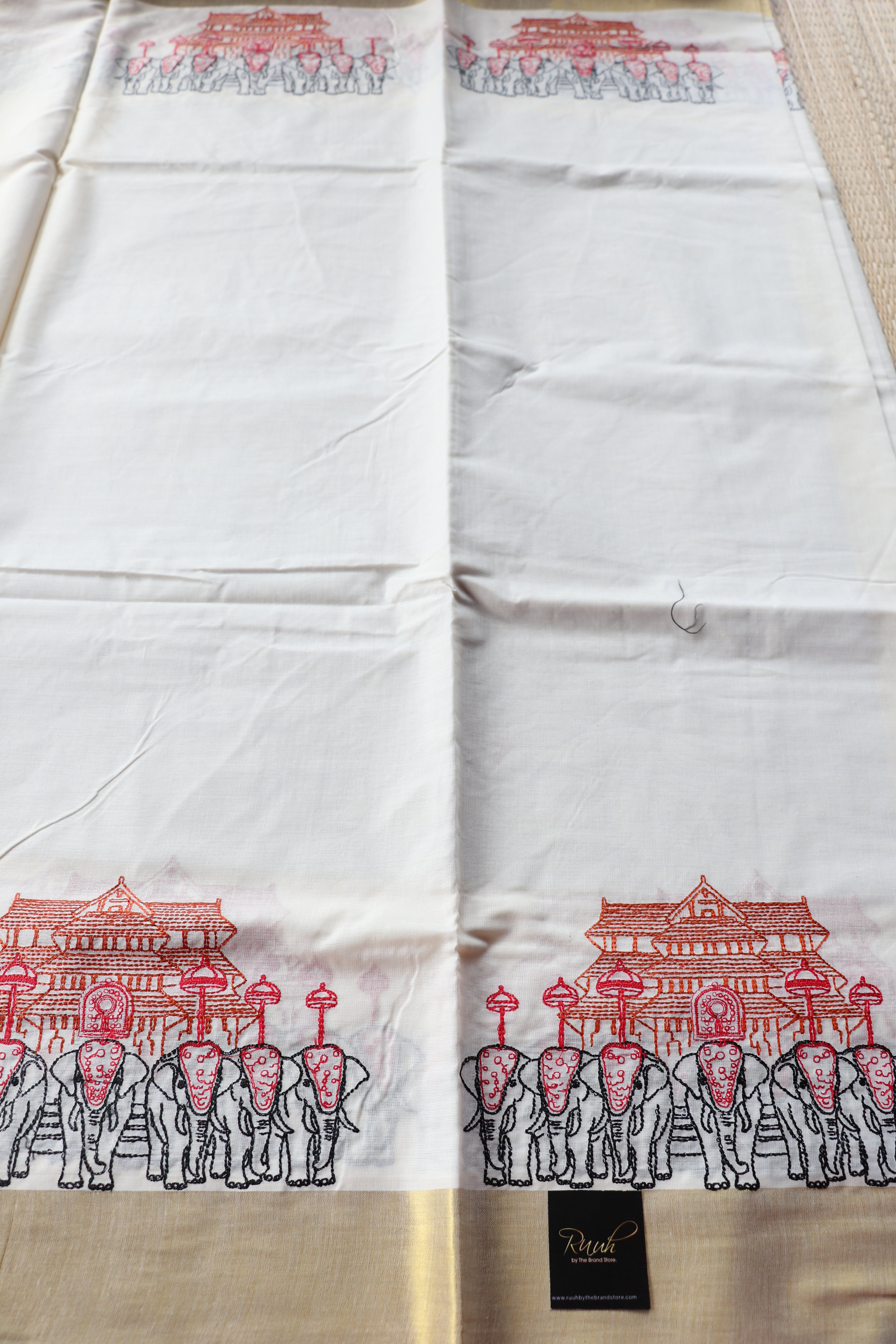 THRISSUR POORAM- ELEPHANT EMBROIDERY KERALA COTTON SAREE