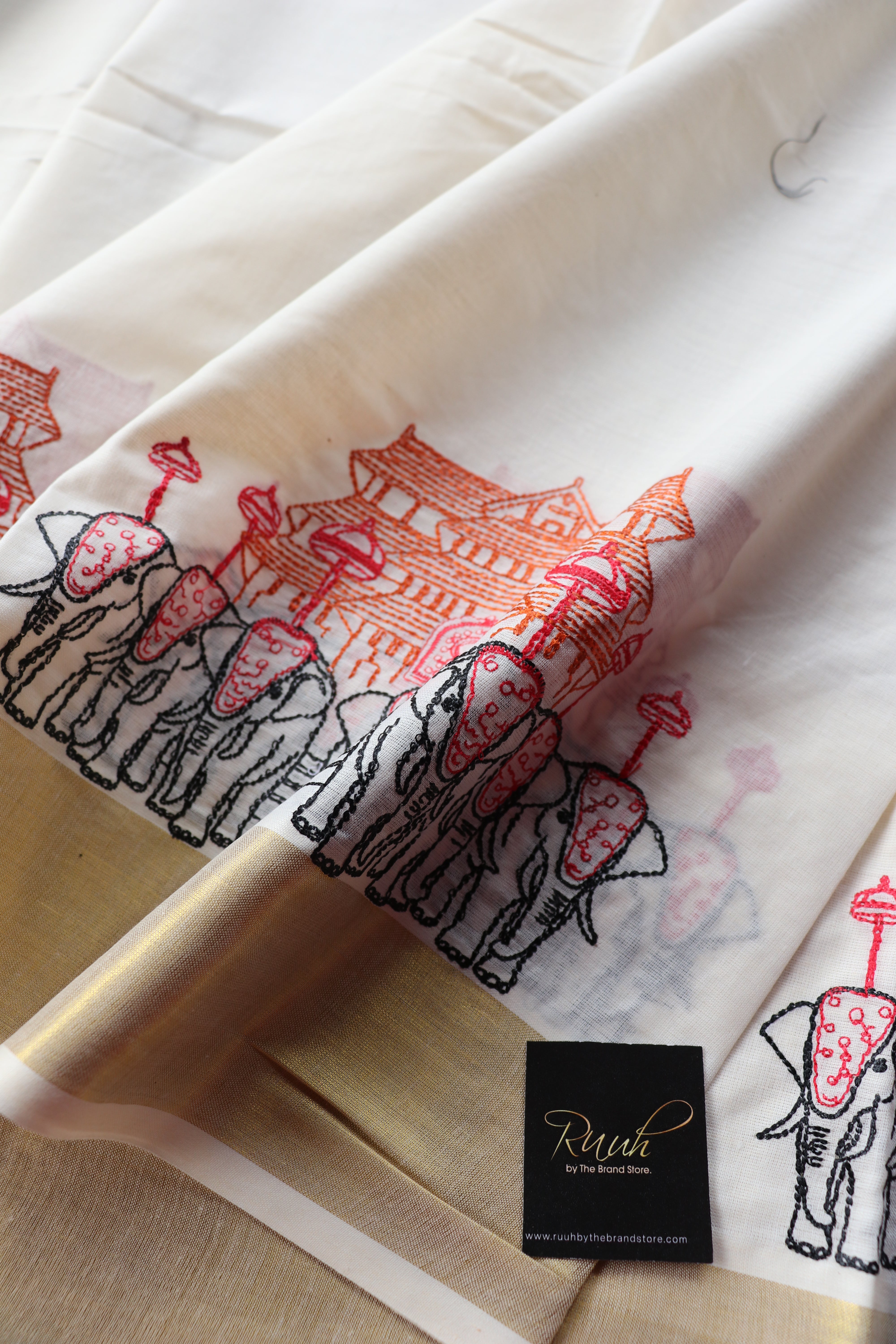 THRISSUR POORAM- ELEPHANT EMBROIDERY KERALA COTTON SAREE