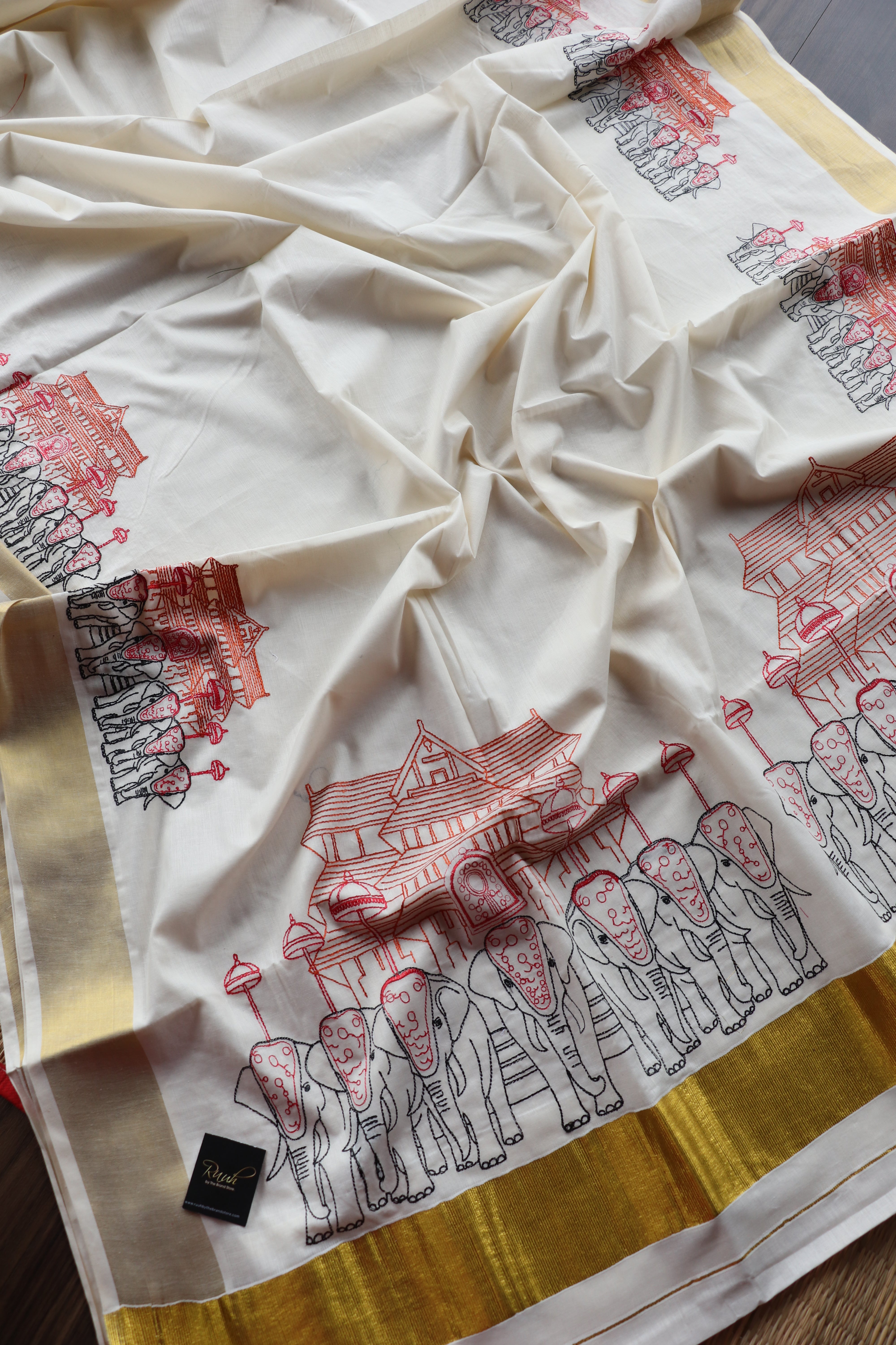 THRISSUR POORAM- ELEPHANT EMBROIDERY KERALA COTTON SAREE