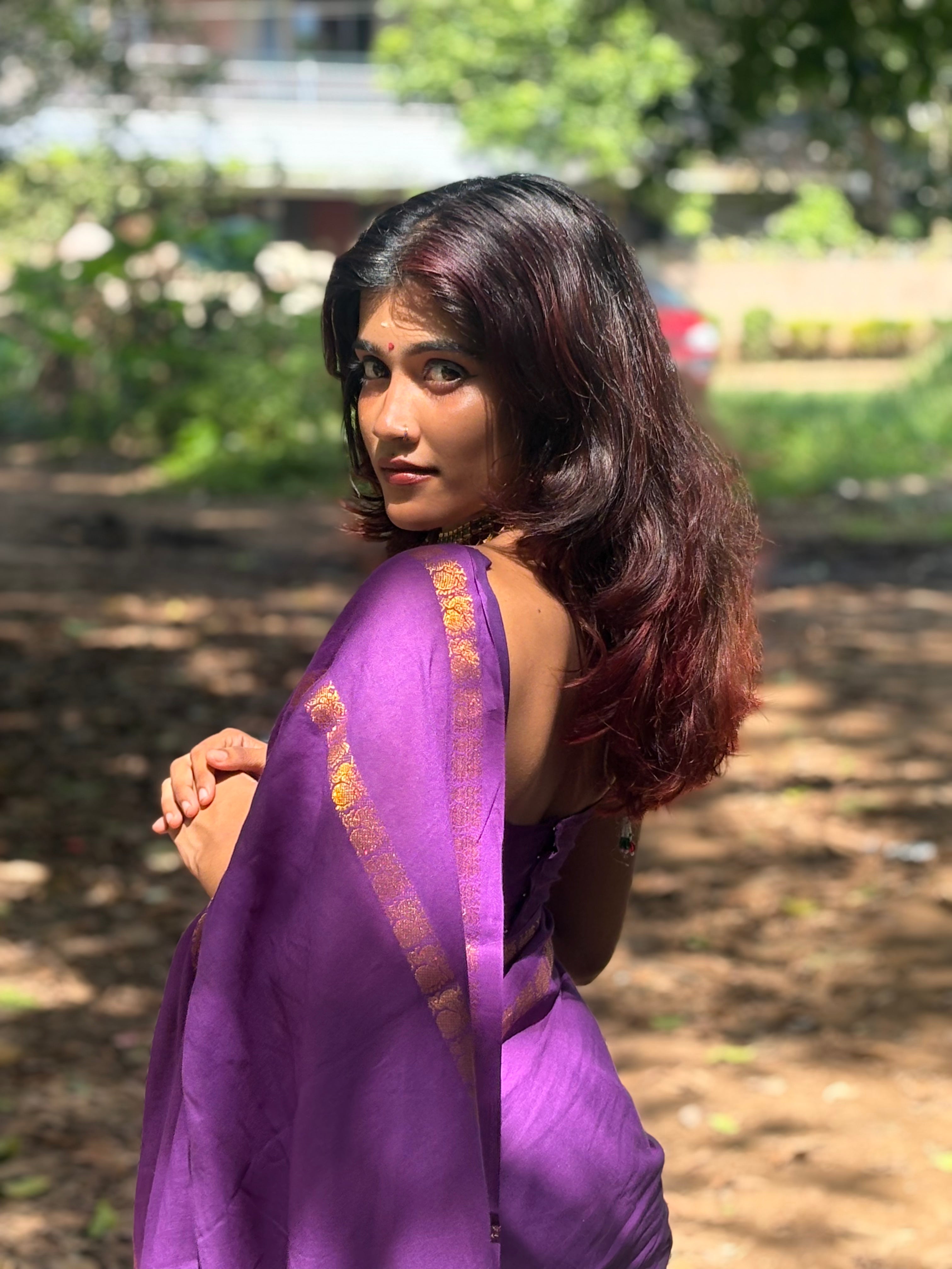 PLAIN SUNGUDI SAREE- PURPLE TBS26MSS