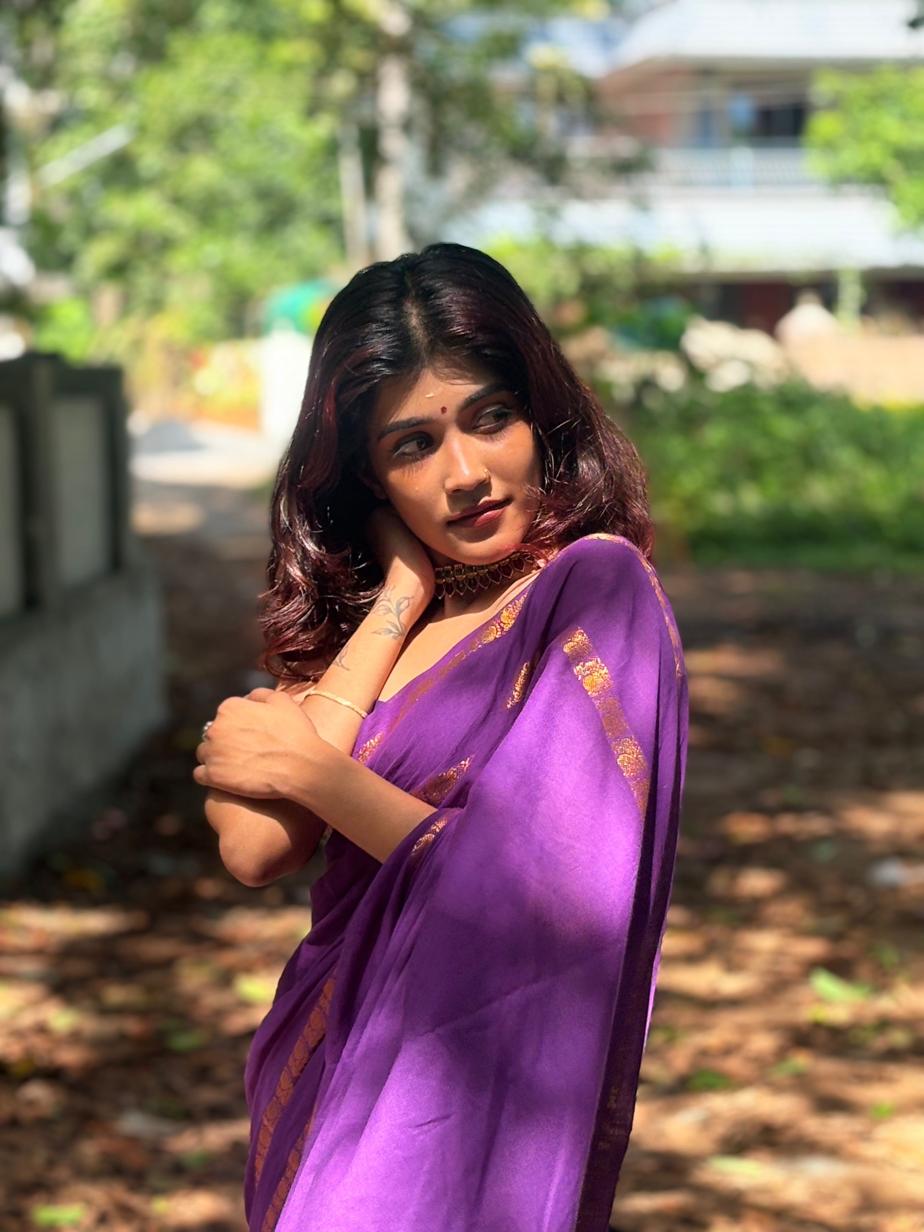 PLAIN SUNGUDI SAREE- PURPLE TBS26MSS