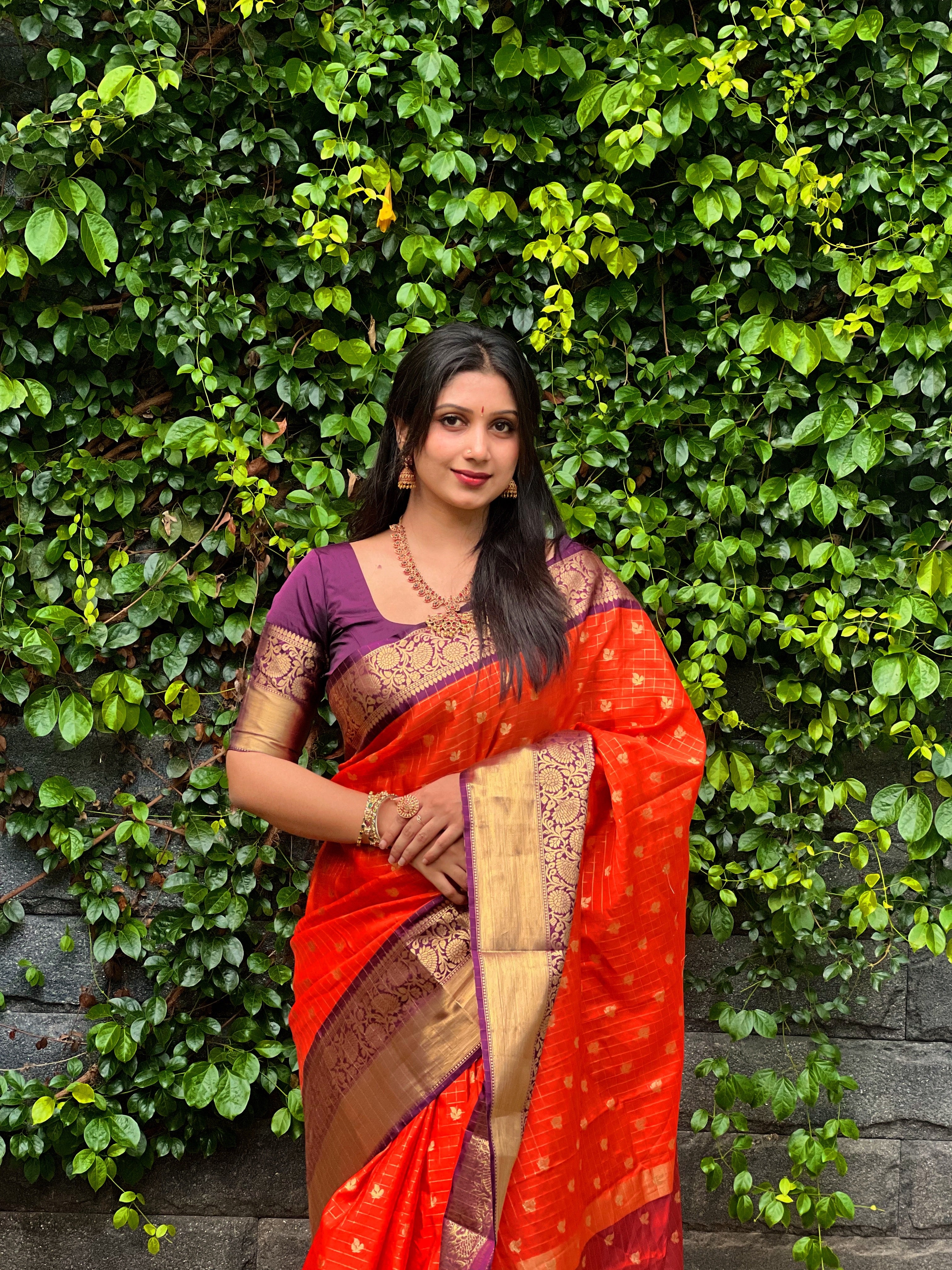 RUST ORANGE - PURPLE COMBINATION SAREE TBS26BO