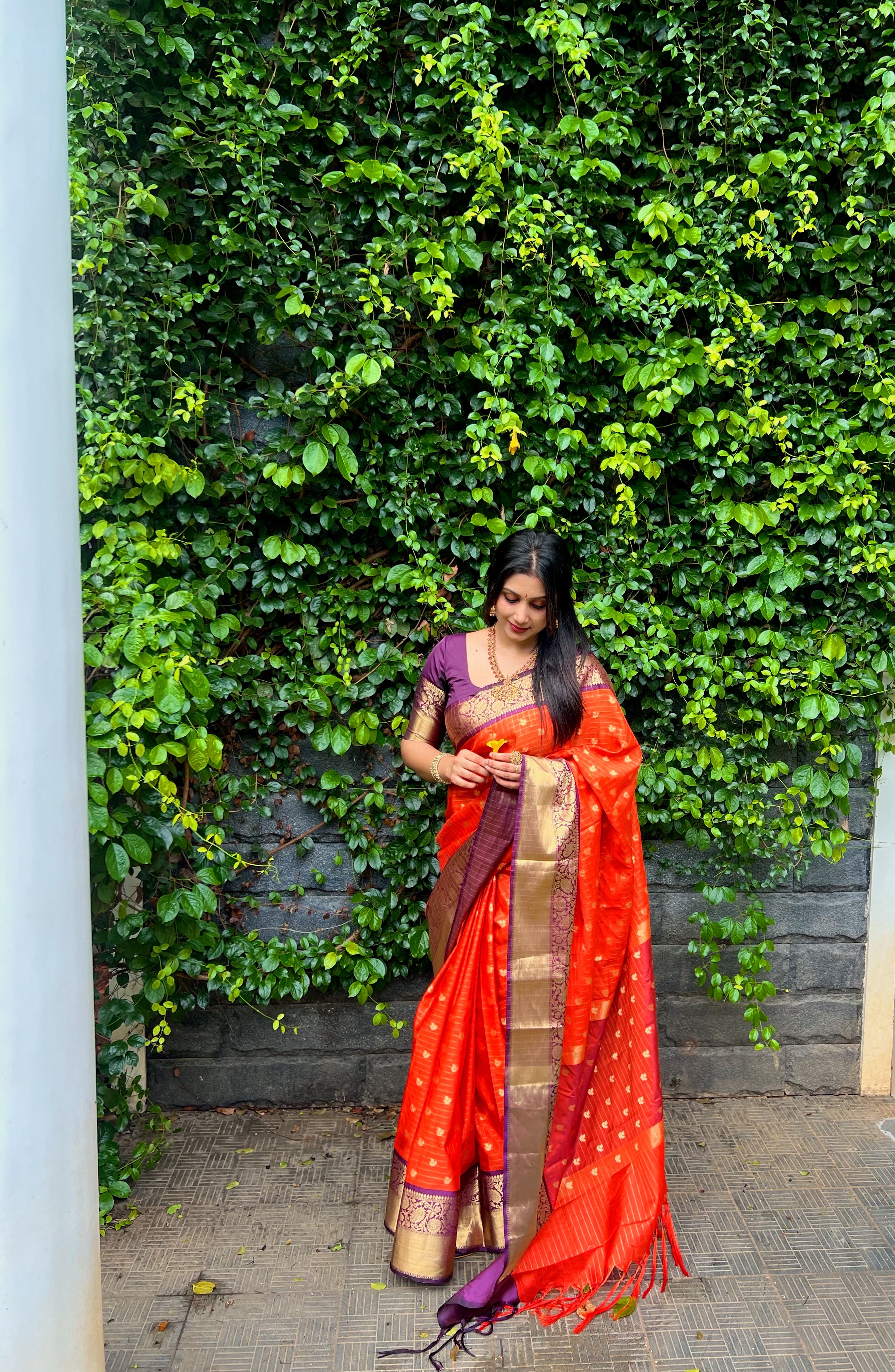 RUST ORANGE - PURPLE COMBINATION SAREE TBS26BO