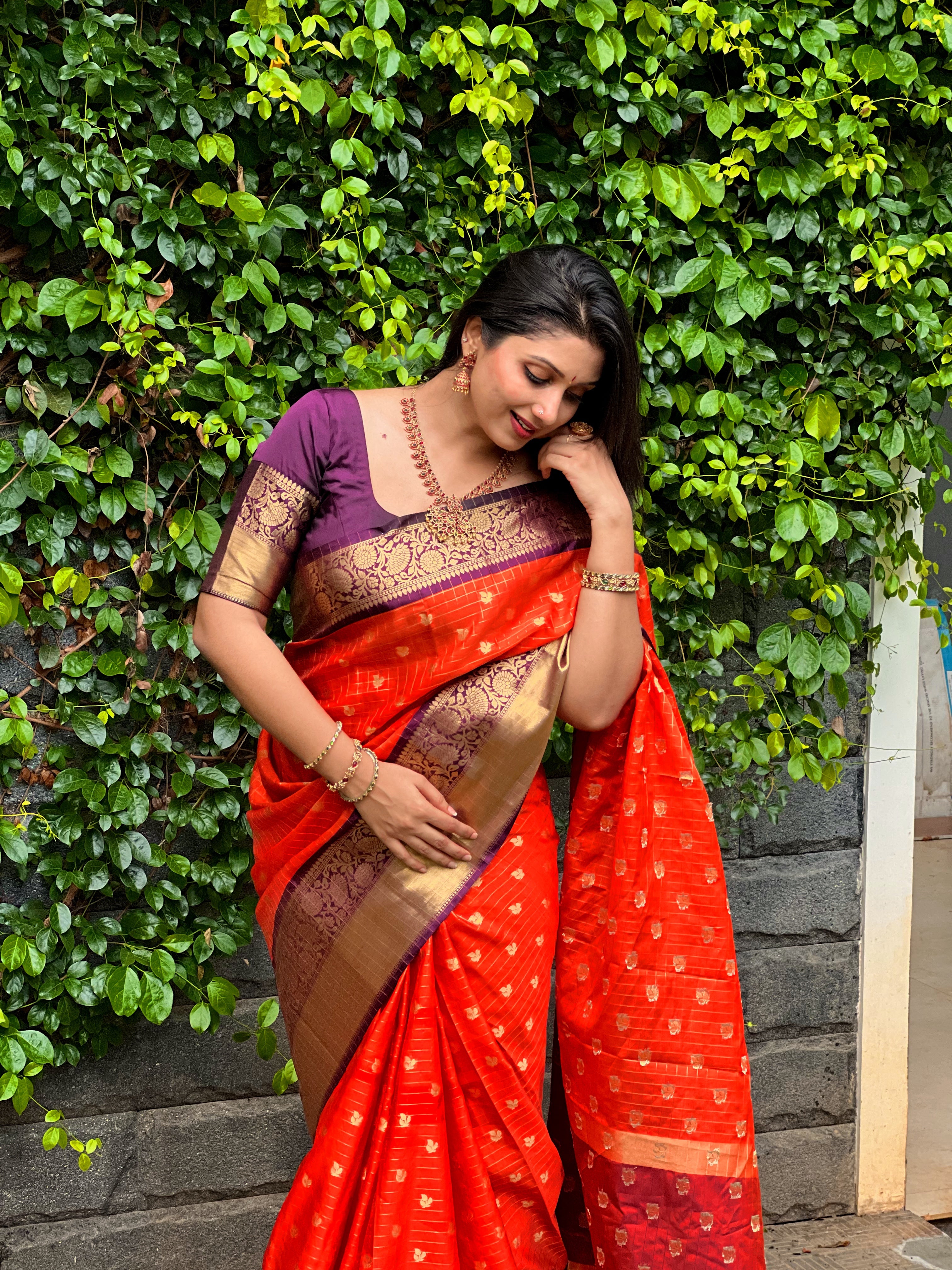 RUST ORANGE - PURPLE COMBINATION SAREE TBS26BO
