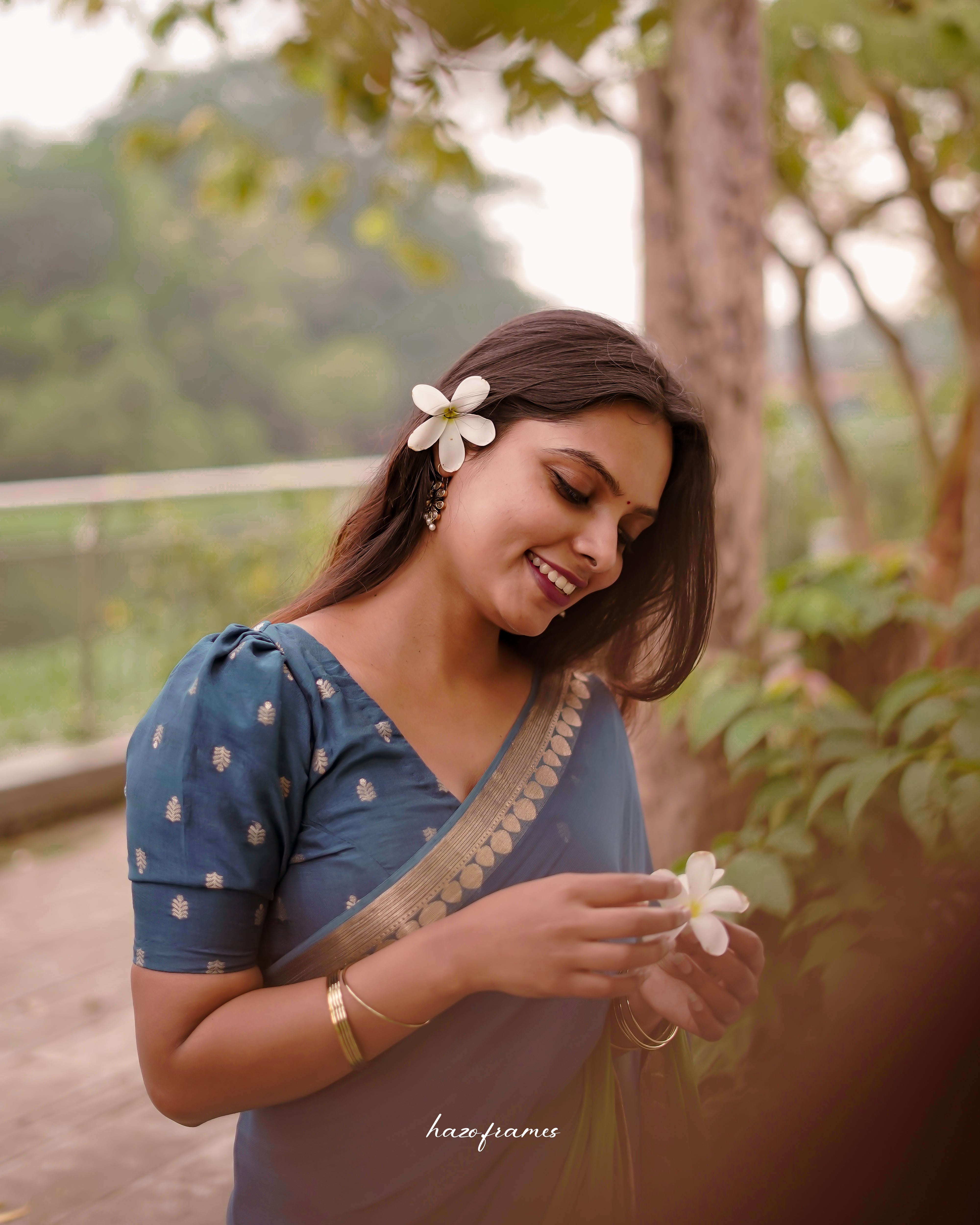 BLUE- GREEN VISCOSE GEORGETTE SAREE