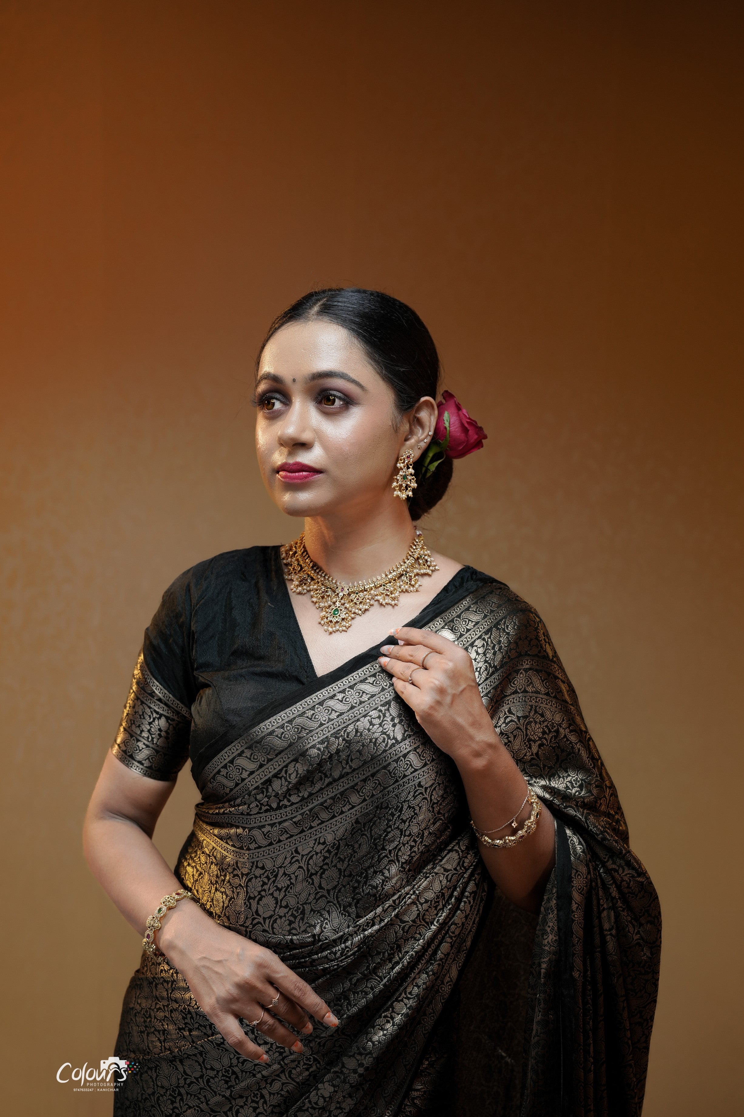 BLACK BANARASI SEMI KATAN SAREE